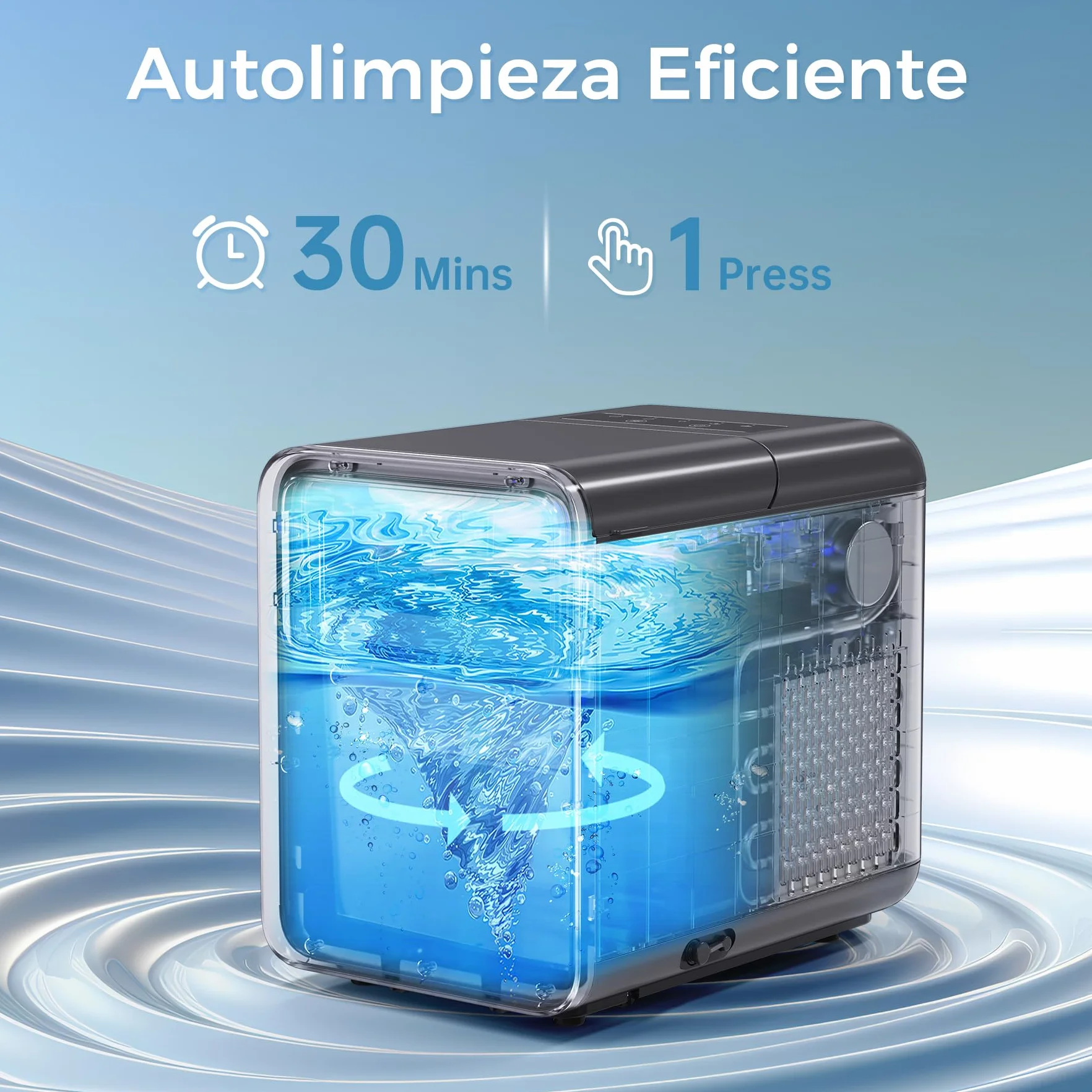 QEXREED Máquina de Hielo, Maquina de Hacer Hielo 12 kg/24h, 9 Cubitos de Hielo en 6 Minutos, Maquina de Hielo para Casa Autolimpiadora, Hielo de 2 Tamaños