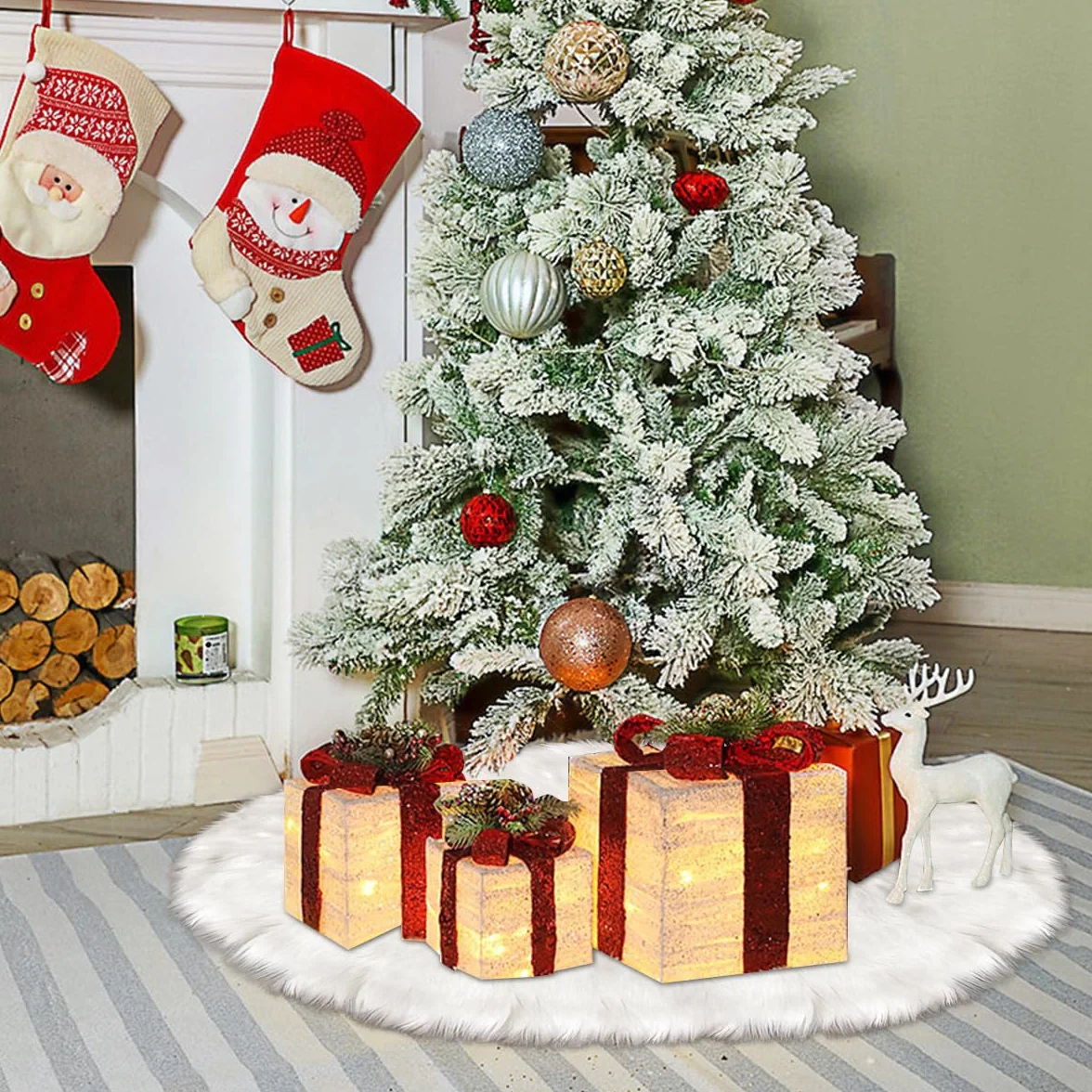Falda Árbol Navidad 120 cm Blanco Felpa Decoración Navidad Tree Skirt