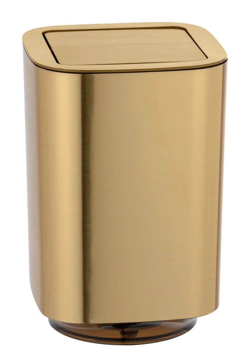 Wenko Cubo con tapa oscilante Auron oro, Capacidad 5.5 l, Plástico, 17.2 x 25.5 x 17.2 cm, Oro