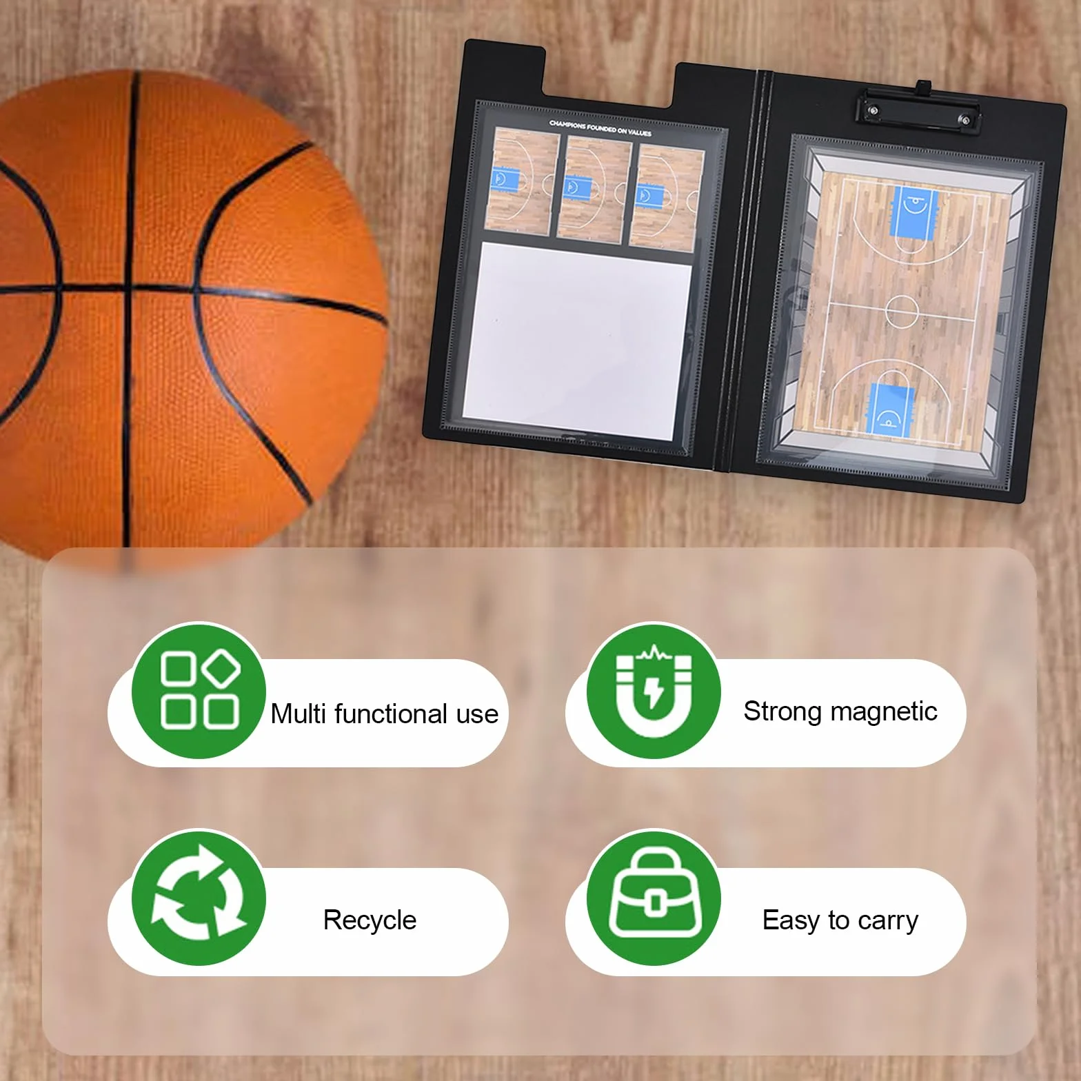 Pizarra para entrenadores de baloncesto con diagrama de cancha preimpreso portapapeles doble cara