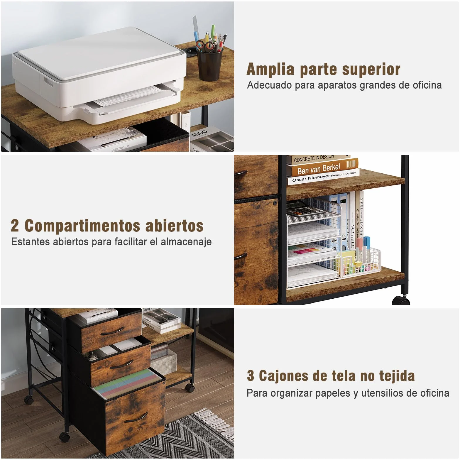 WOLTU Cajonera Móvil con Ruedas, Armario Archivador Movil de 3 Cajones, Gabinete de Metal con Enchufes y Puerto USB, para Oficina y Estudio, 80x40x66 cm, ASK07shm