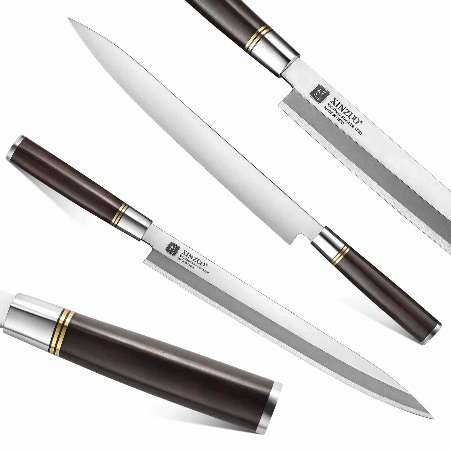 XINZUO 30cm Sashimi Cuchillo de Acero Inoxidable X7Cr17MoV, Yanagiba Tradicional Japonés con Hoja de un Solo Filo para Sushi, Mango de Madera de Ébano con Vaina