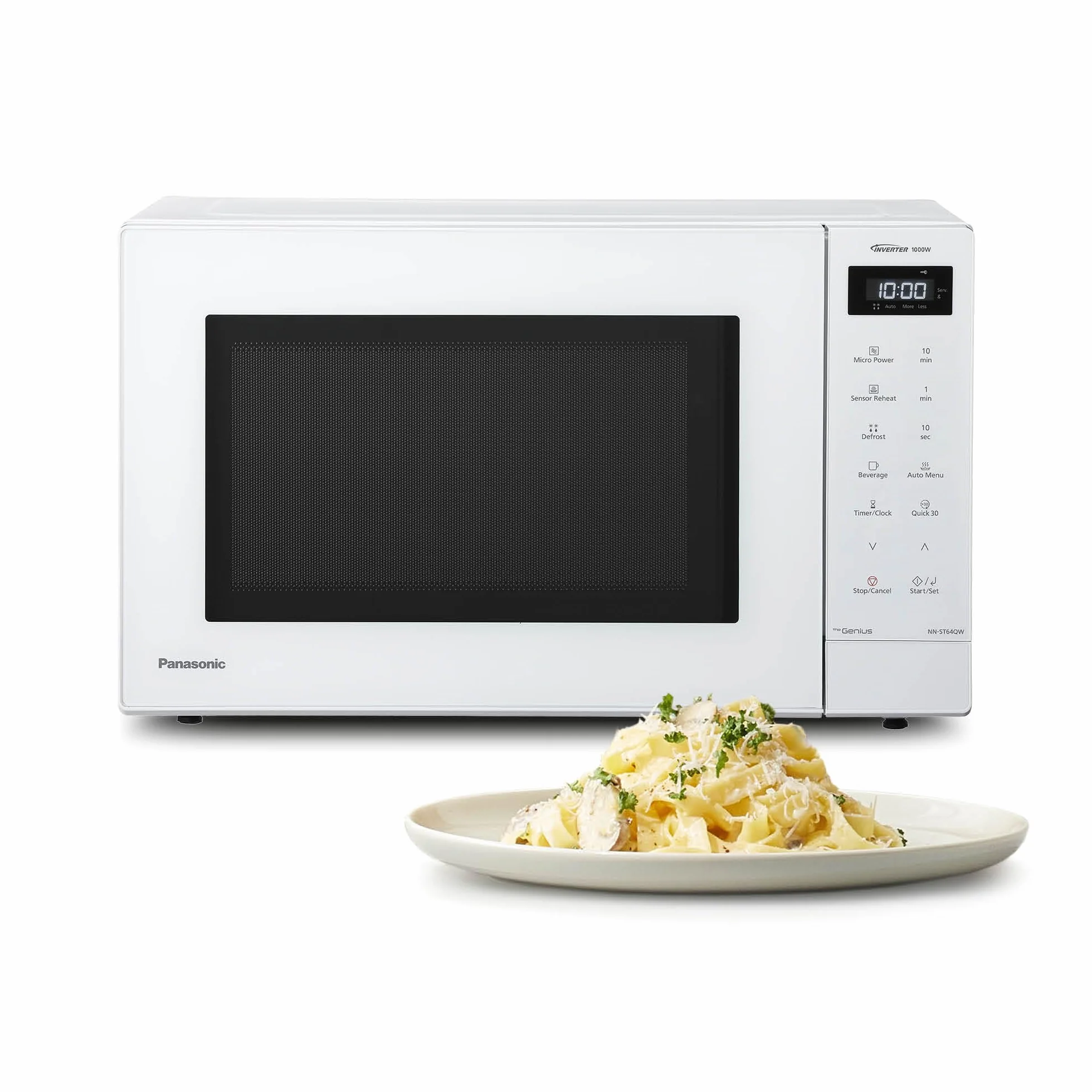 Panasonic NN-ST64QWEPG Microondas Solo Inverter 32L, 1000 Vatios Potencia, 20 programas automáticos, Función Quick 30, Control Táctil, Cocción Uniforme y Descongelación, Blanco