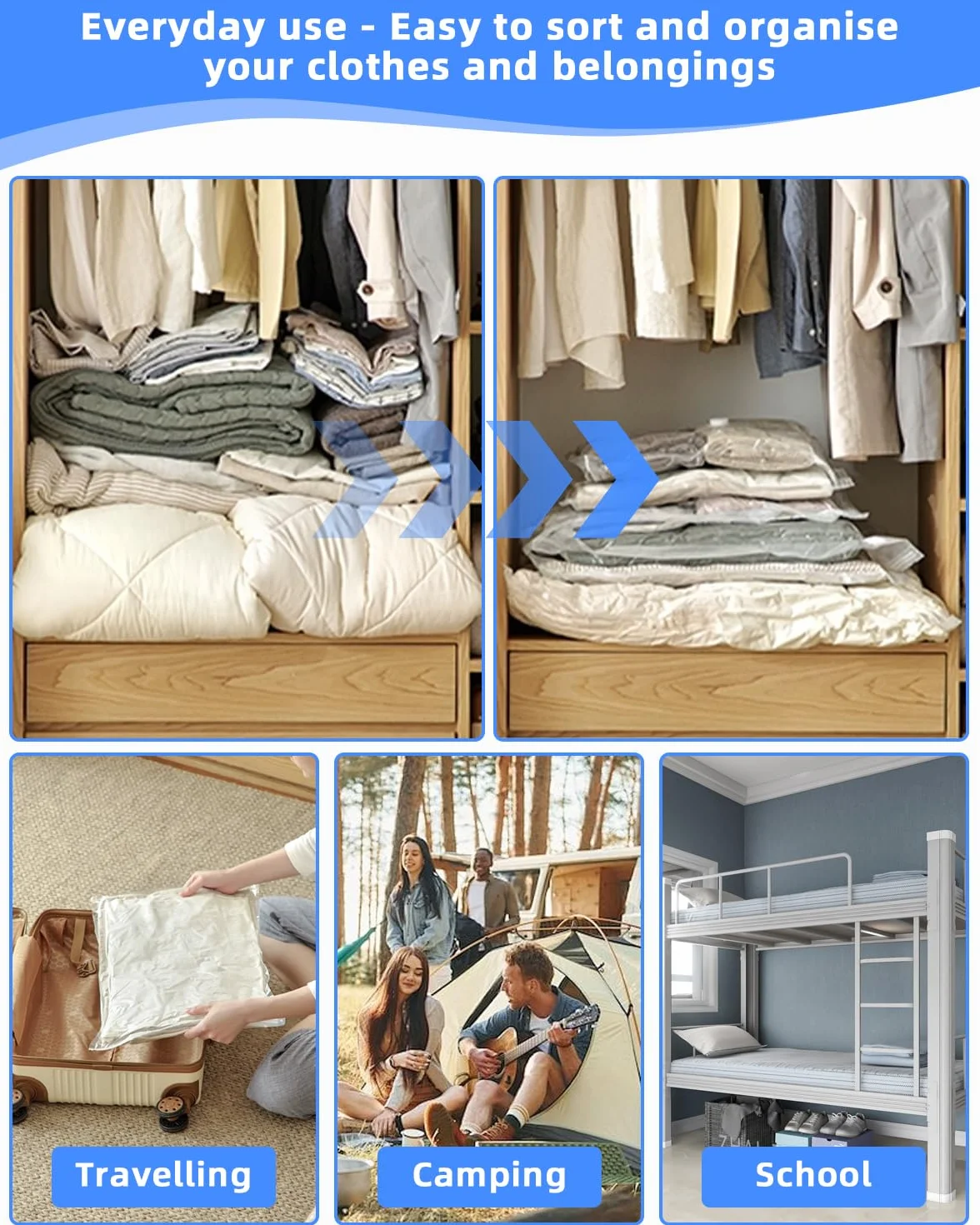 Bolsas de Vacío Ropa Bolsas Vacio Ropa con Bomba Eléctrica Bolsas Almacenaje (2 extragrandes 2 grandes 2 medianas y 2 pequeñas) para Edredón Almohada Manta Viajes Mudanzas