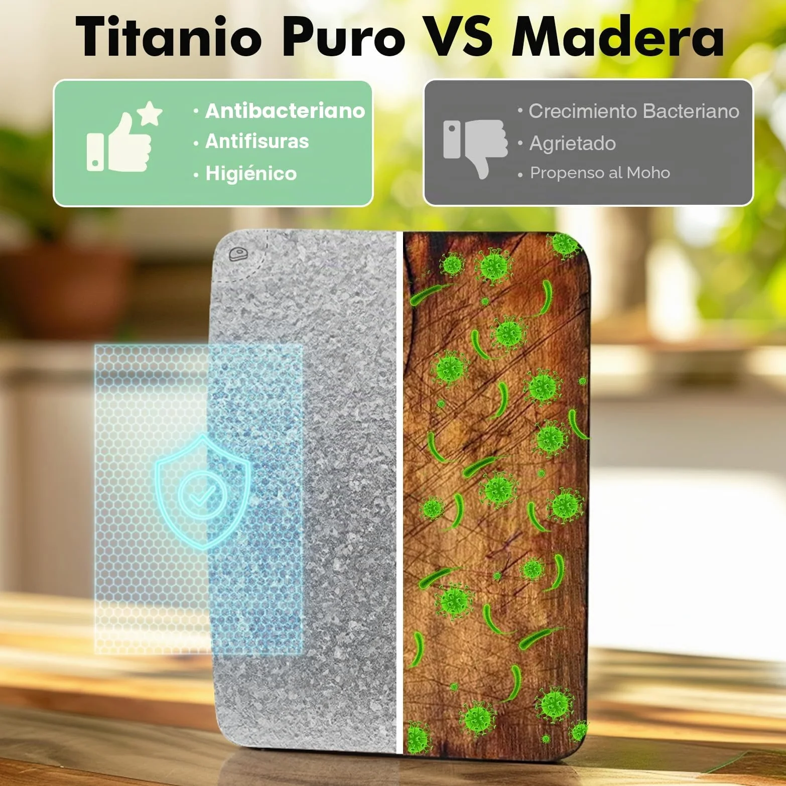 Tabla de cortar de titanio puro 100%, 40 x 28 cm | Tabla doble cara para carne y verduras, sin BPA, lavavajillas, ligera, compacta y fácil de limpiar