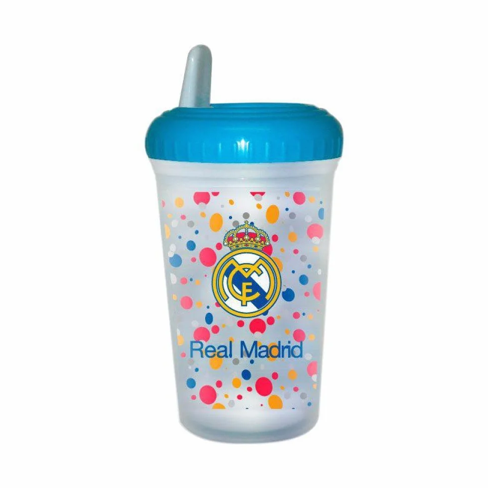 Real Madrid Vaso con Tapa y Bebedor 14 x 8 cm