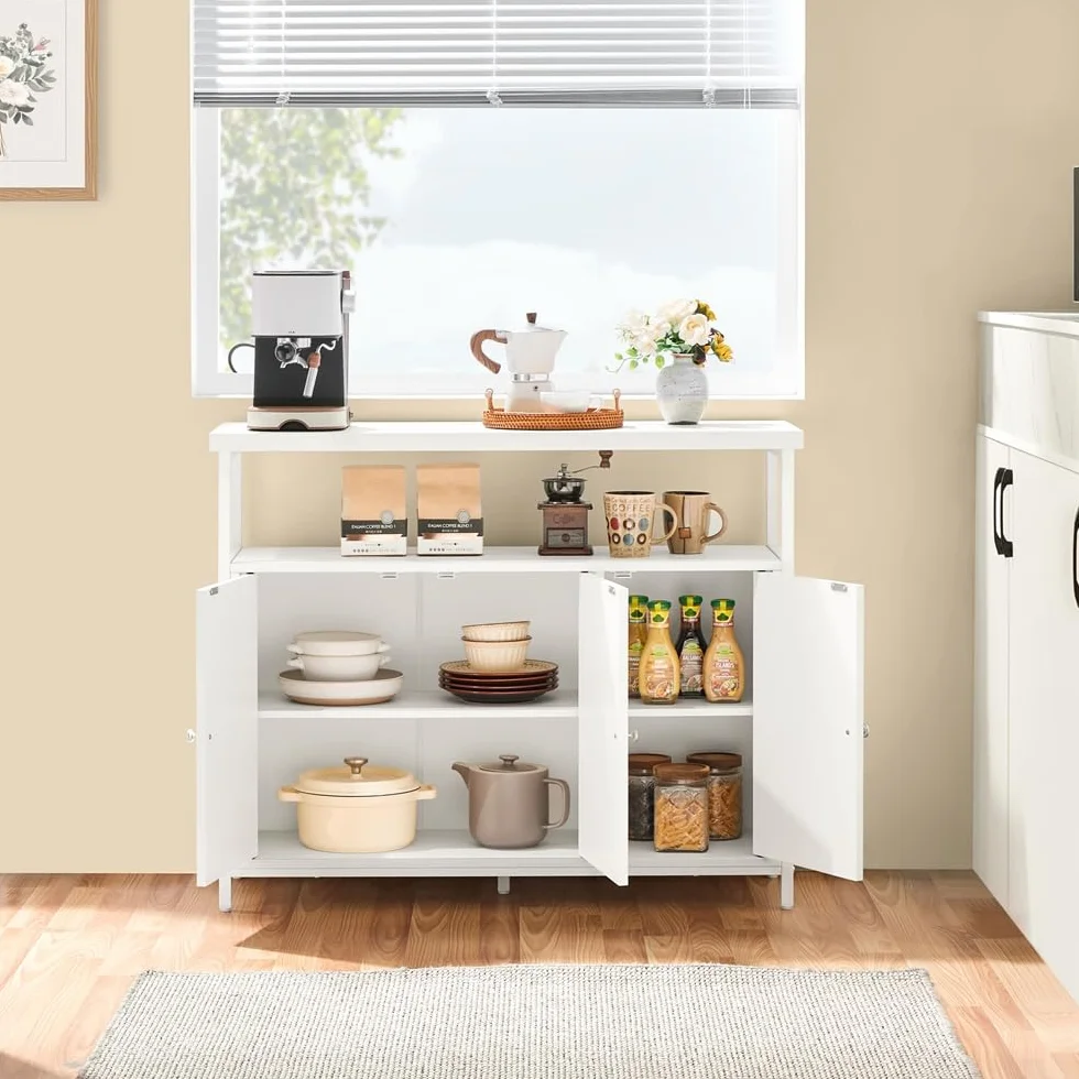 Yaheetech Aparador de Comedor Armario de Madera con 3 Puertas Armario de Almacenamiento con Estantes Ajustables para Salón Pasillo Cocina Sala de Estar 100x35x81.5 cm Blanco