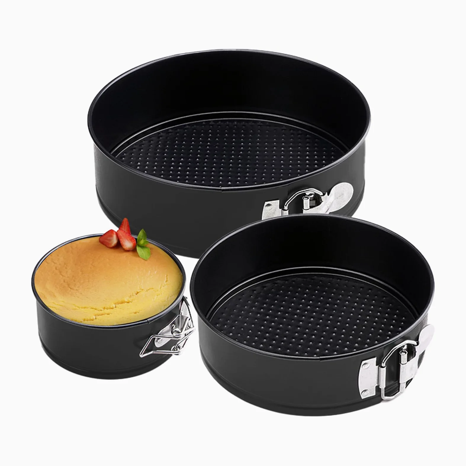 SHIKORI Springform - Juego de 3 moldes antiadherentes (4-7-9 pulgadas), moldes para tartas de queso, parte inferior extraíble, moldes redondos a prueba de fugas, con 30 hojas de papel pergamino, color