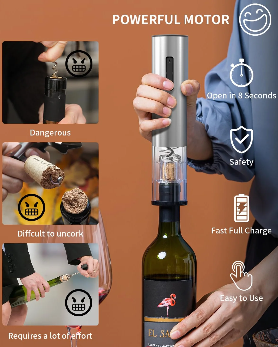 CIRCLE JOY Juego de Abrebotellas Eléctrico 6 en 1 con Sacacorchos recargable y aireador de vino, Tapón de vacío, cortador de papel de aluminio, Sacacorchos Automático para fiestas en el bar de casa