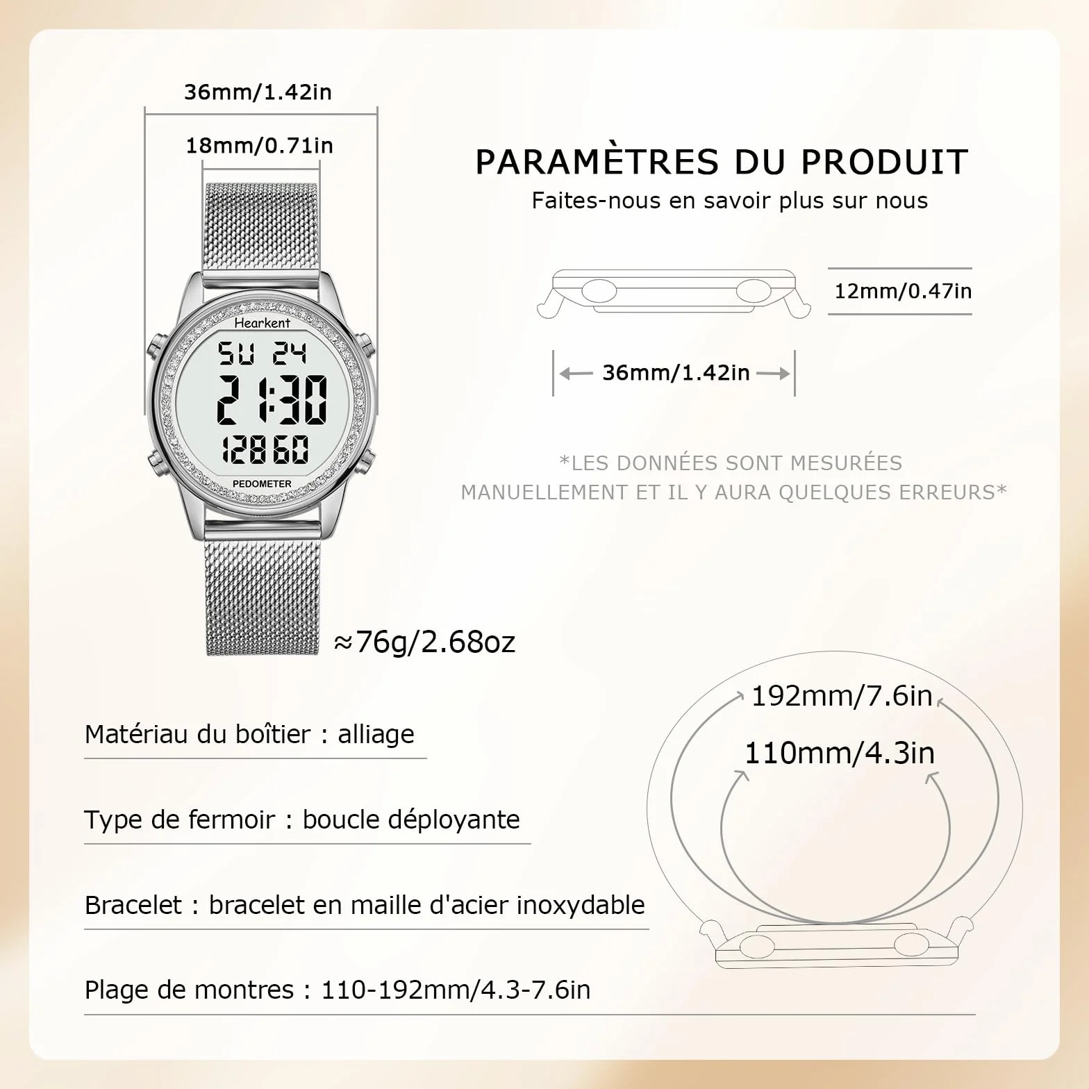 Hearkent - Reloj podómetro para mujer, correa de nailon flexible, sin aplicación ni carga necesarias, con conteo de pasos, calorías de distancia, reloj y retroiluminación de pantalla