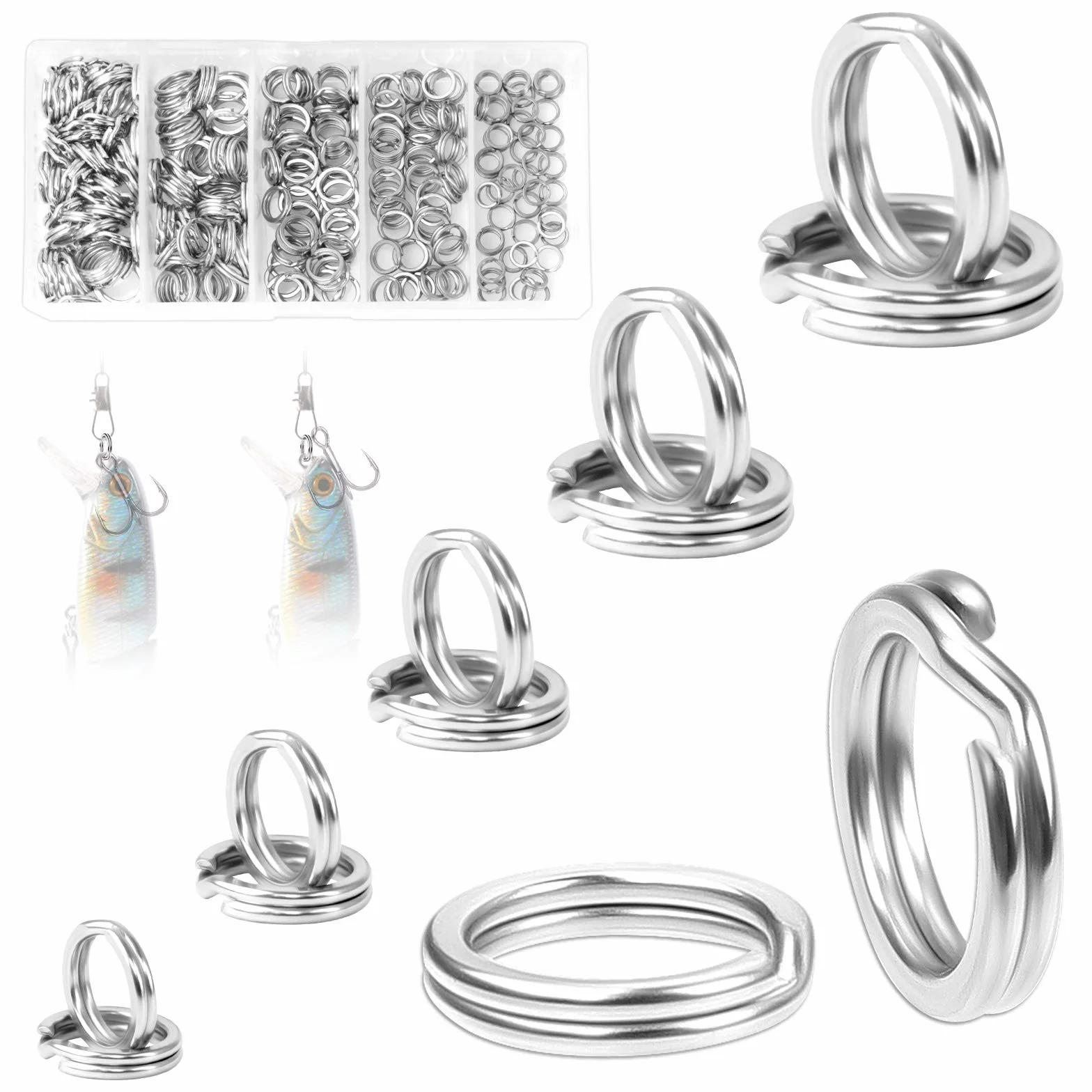 Anillos Partidos de Pesca de Acero Inoxidable 250 Piezas, Tamaño 5 para Anzuelos Jigging