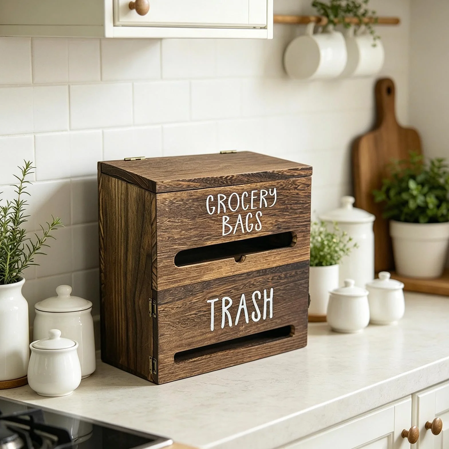 Dispensador de Bolsas de Basura de Madera Multifuncional para Colgar en Pared Apto para Organizar Bolsas Útiles y Objetos Diversos Adecuado para, Marrón Oscuro, Individual