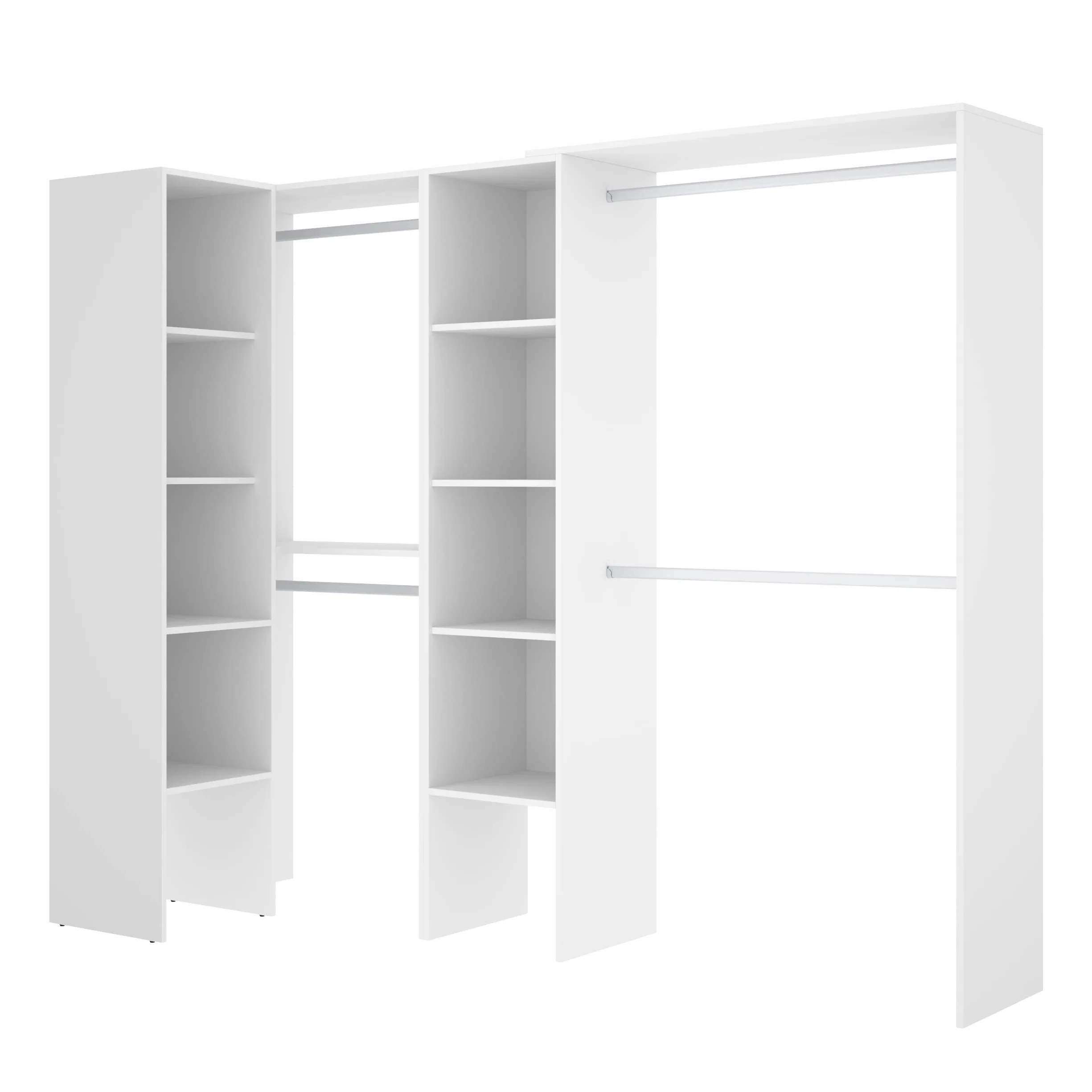 DEKIT GRUPO RIMOBEL SUIT - Conjunto de Vestidor rinconero con dos columnas y zona de barras - Blanco - 187 cm (Alto) x 228 cm (Ancho) x 80 cm (Prof.)