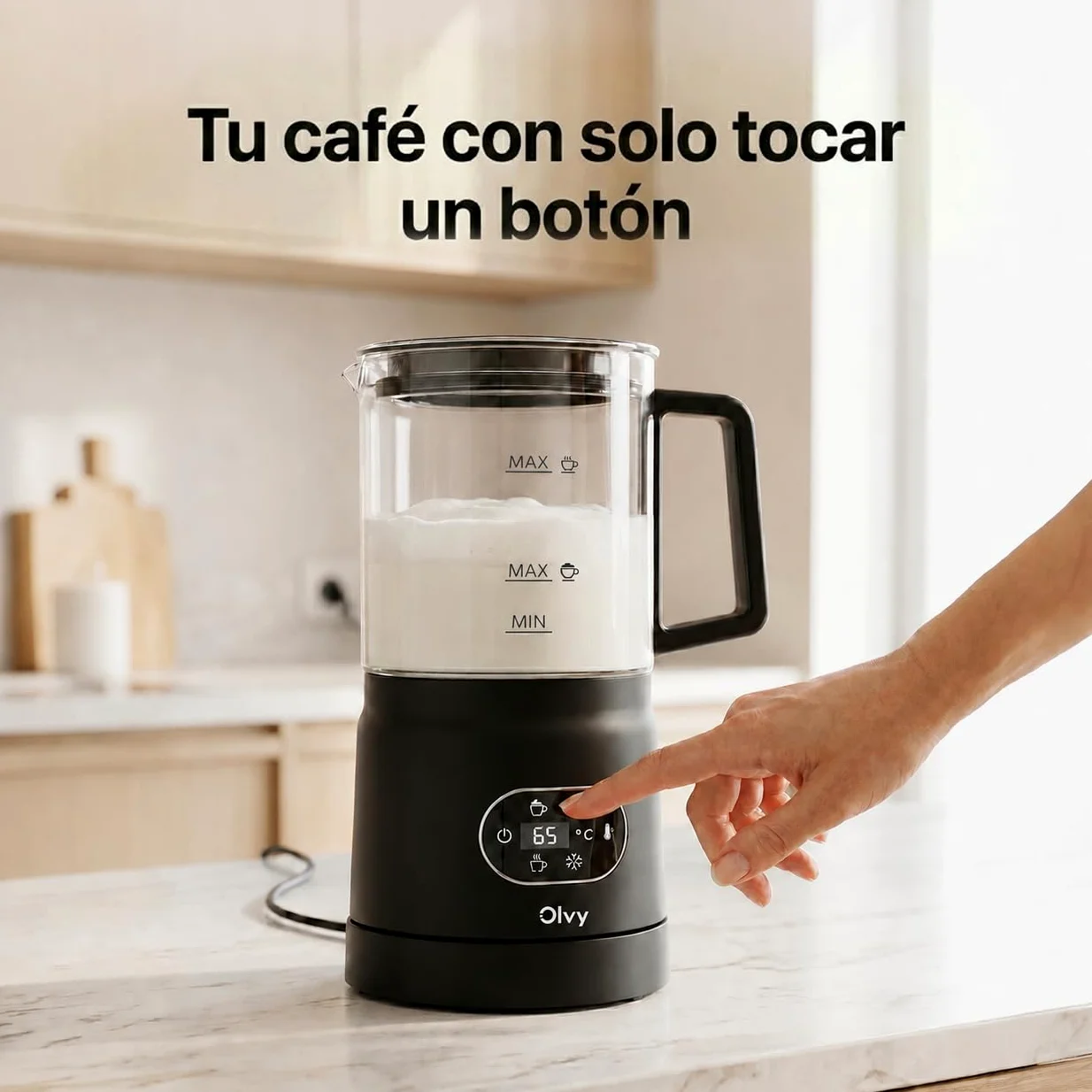 Olvy Espumador de Leche Eléctrico 500W 3en1 Caliente Frío Calentamiento Negro