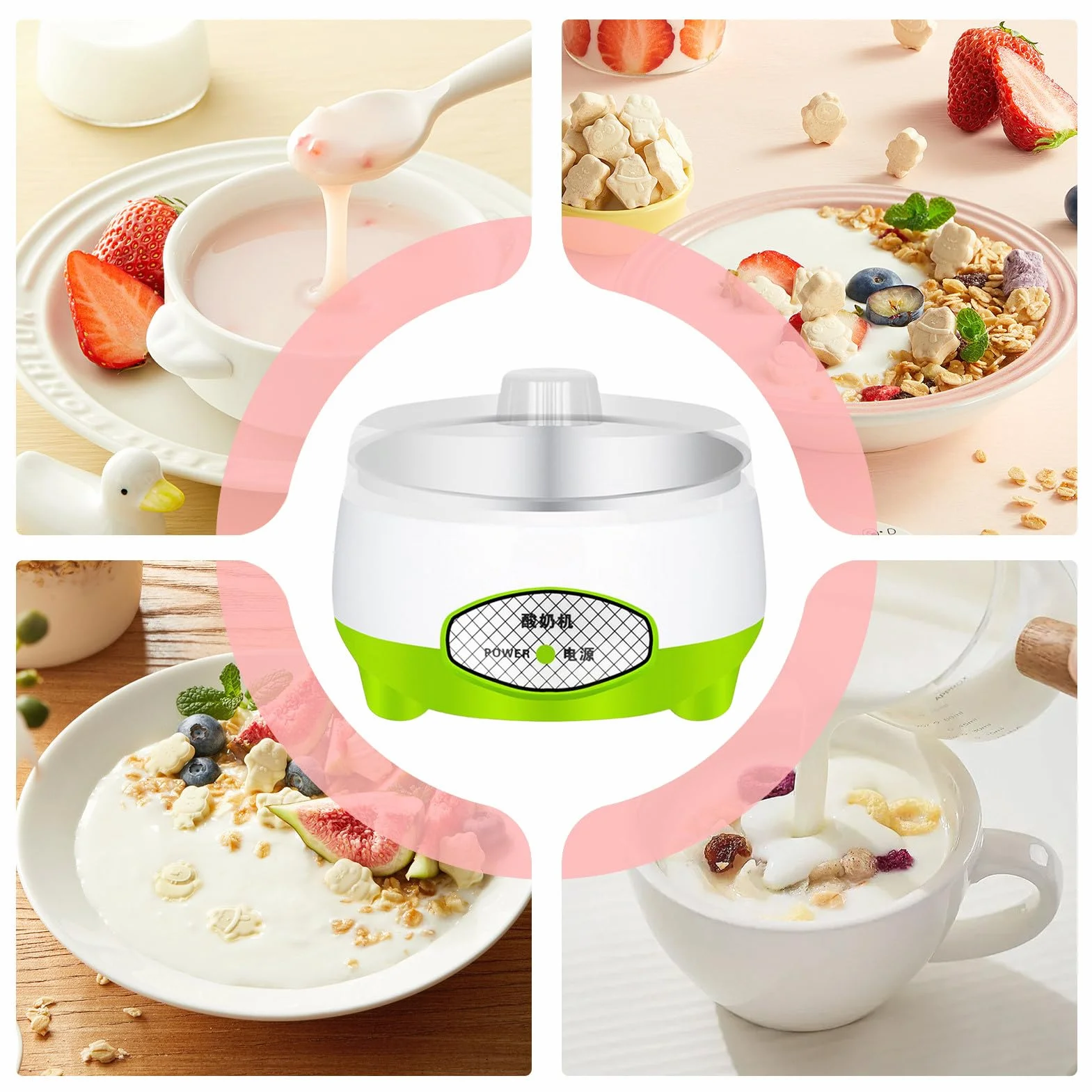 Genérico Maker de Yogurt, Fabricante de Yogurt Compacto con calefacción Uniforme eficiente, 15W 1.2L de yogurts multifunción multifunción para yogures caseros, Queso, nattos