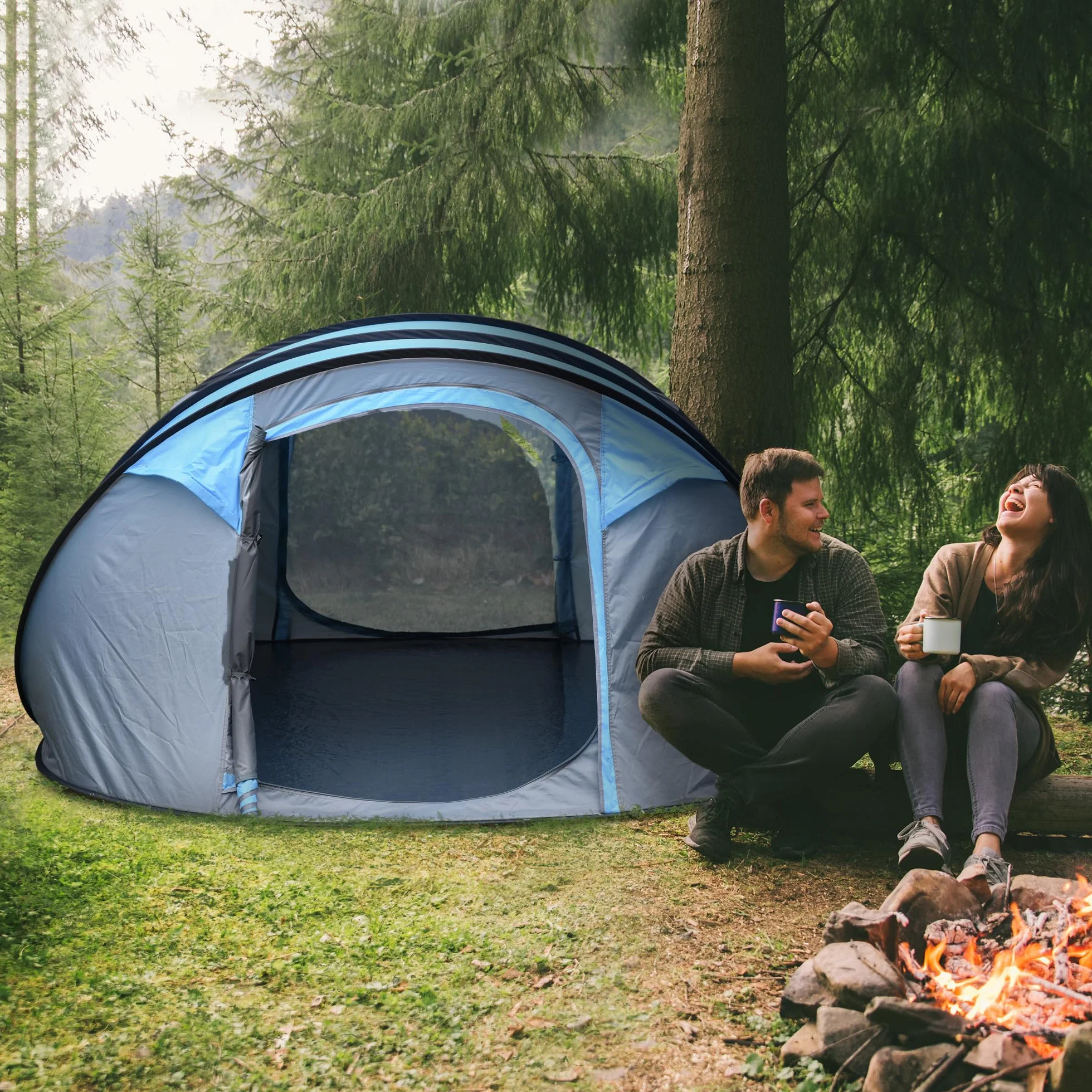 Outsunny Tienda de Campaña Pop up 4-5 Personas Impermeable Anti-UV 263,5x220x123 cm