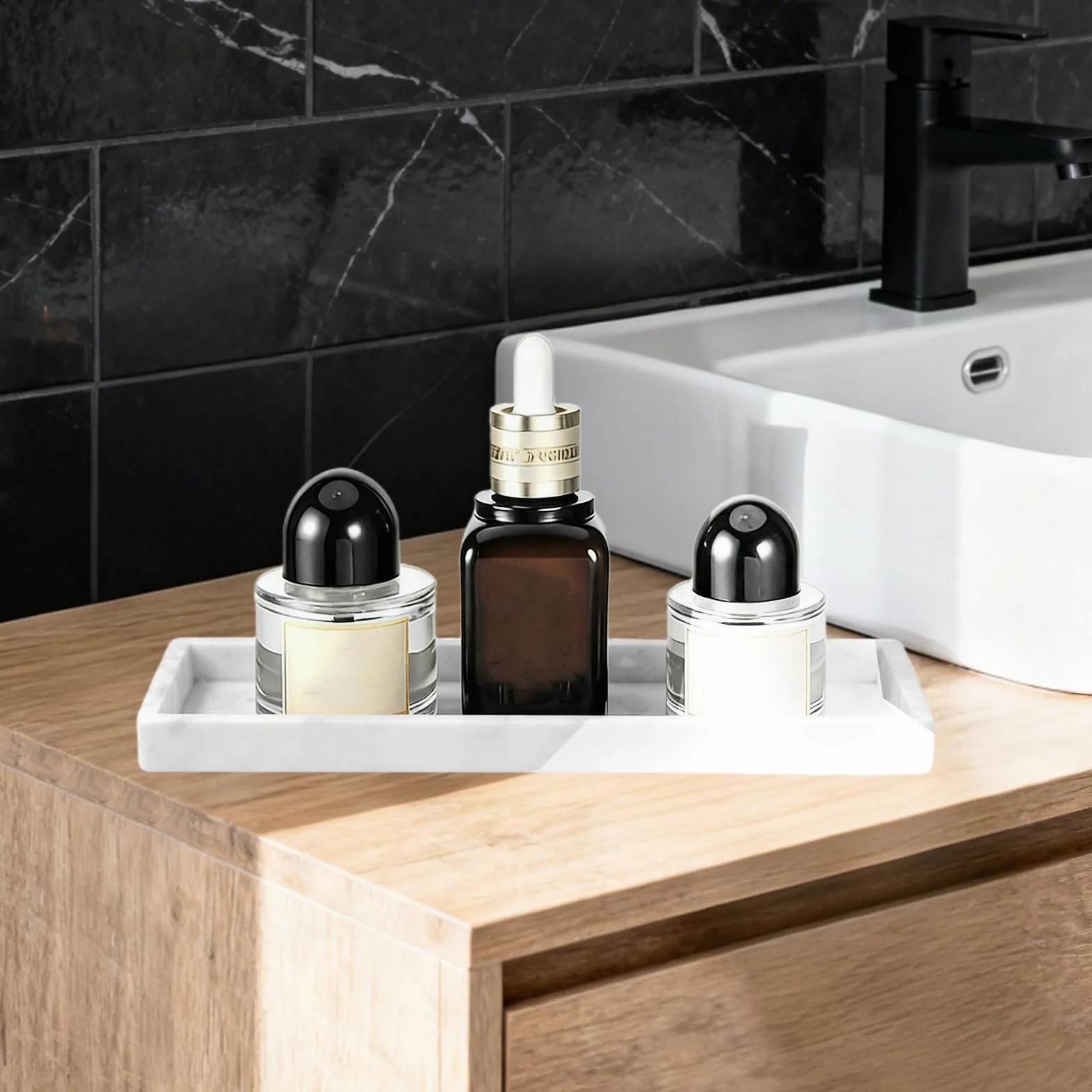 2 Bandejas para Baño,Bandeja Decorativa de Silicona Vetas de Mármol Blanco,Organizador Perfumes de 20 x 10 cm,Aptas para Baños,Cocinas,Tocadores y Decoración del Hogar