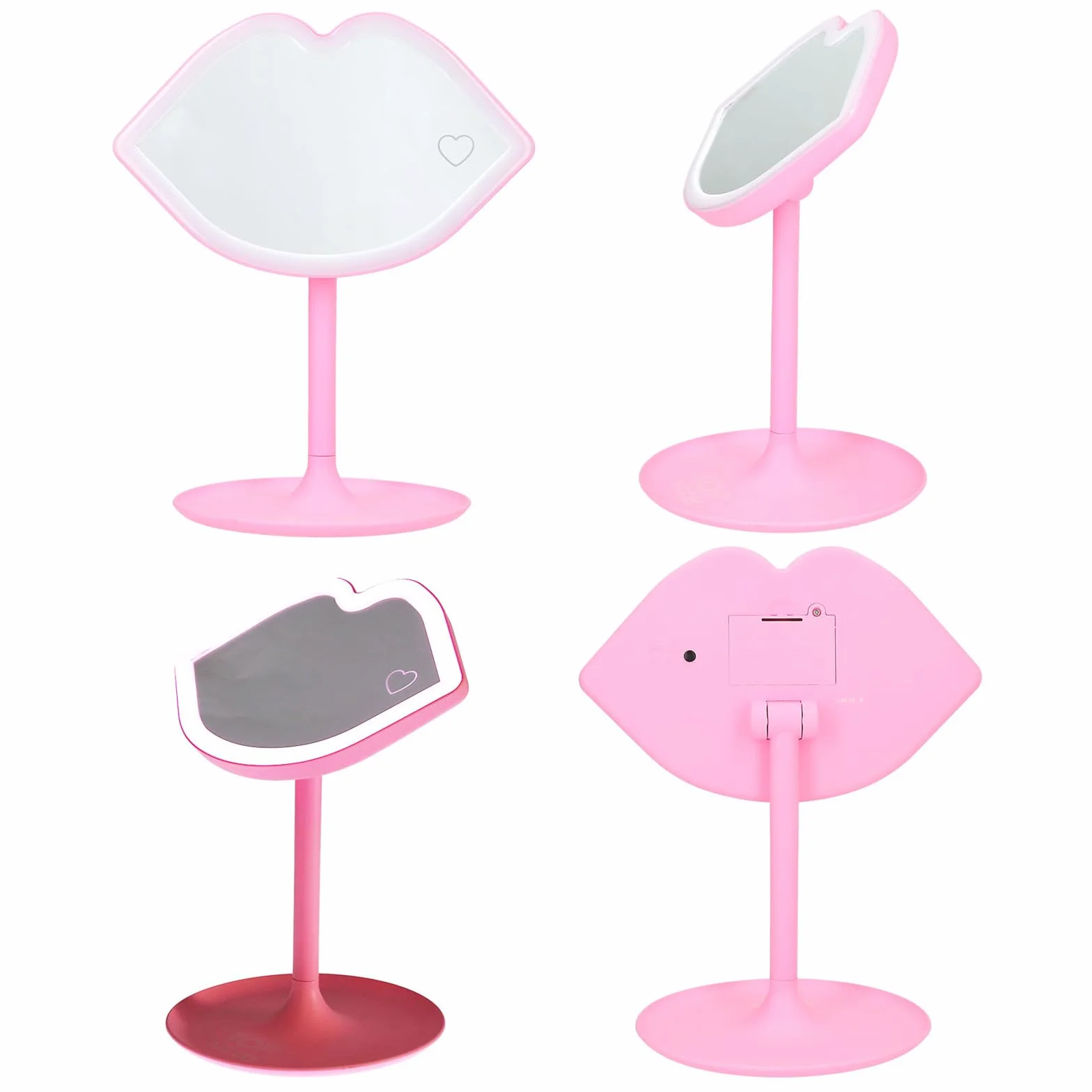 Depesche 14116 TOPModel Candy Glam - Espejo de Mesa con LED, Espejo con Forma de Labios y Borde Luminoso LED, Espejo de Maquillaje con iluminación en Color Rosa