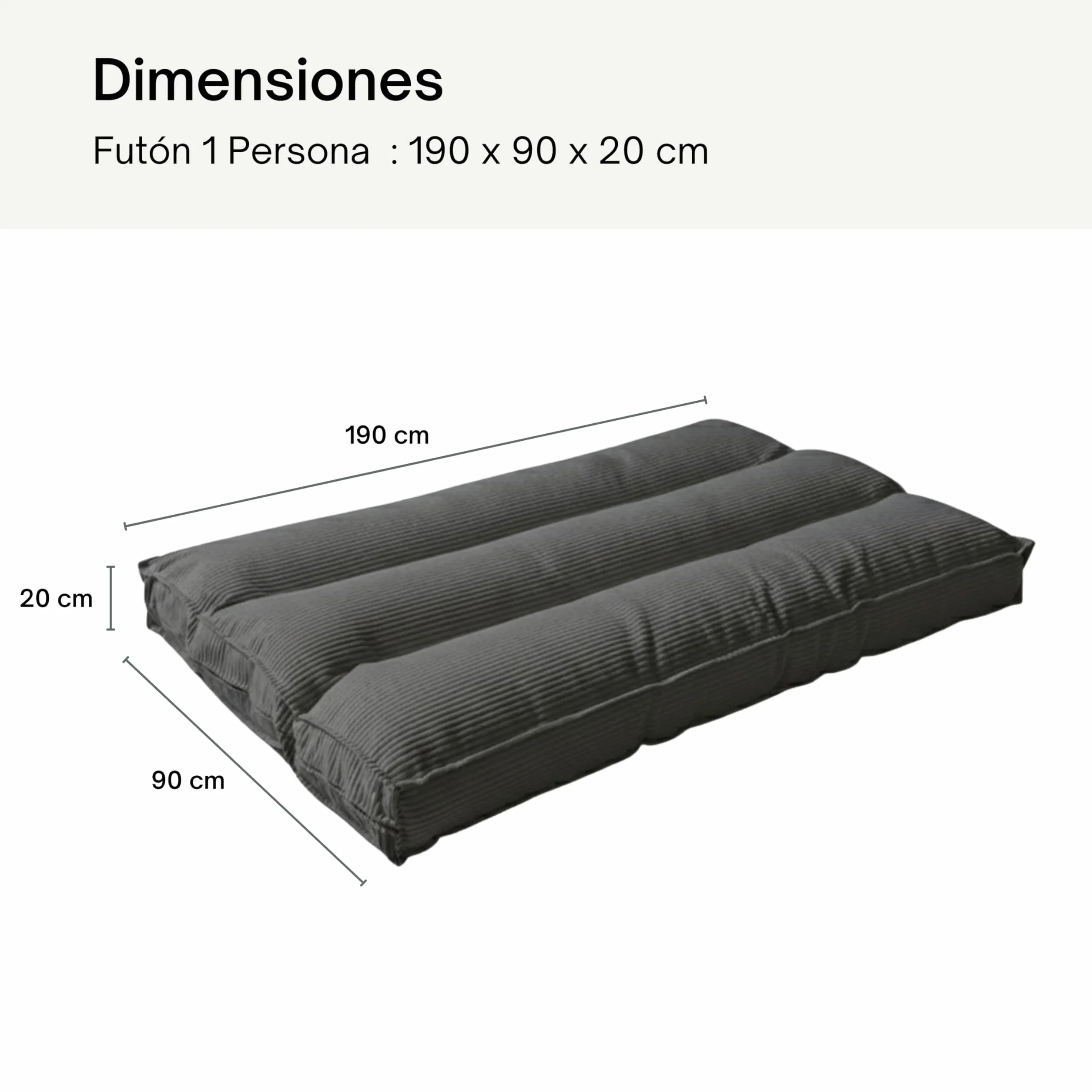 bananair - Futón Japonés Enrollable 1 Persona, Grueso y Cómodo, Fabricado en Francia, Funda Lavable, Cama Plegable de Suelo Práctica – Colchón Plegable, Correa Incluida (90 × 190 cm, Gris Oscuro)