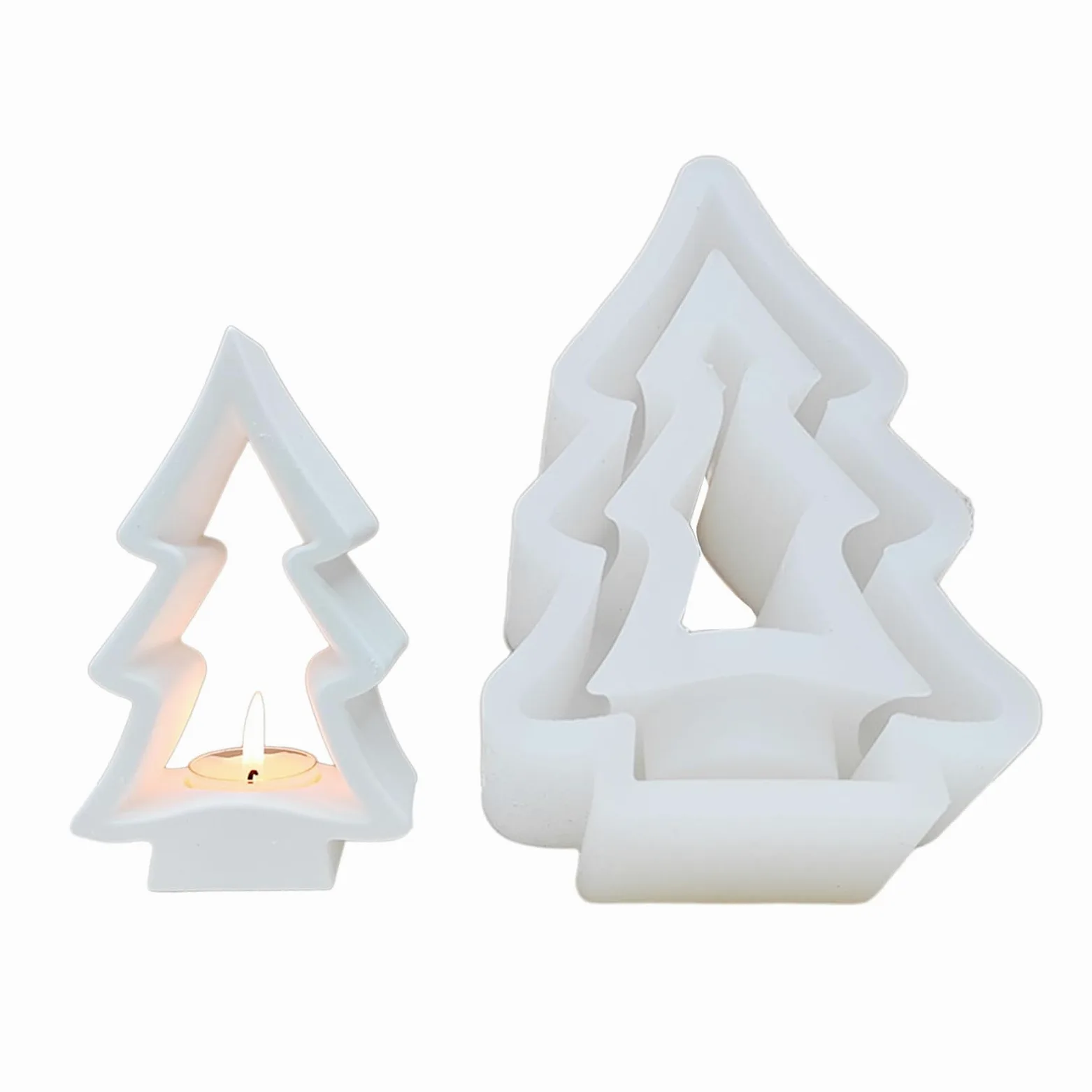 Moldes de silicona para árbol de Navidad, portavelas, moldes de yeso, molde para decoraciones navideñas, portavelas, molde de silicona, árbol de Navidad, portavelas, suministros para manualidades