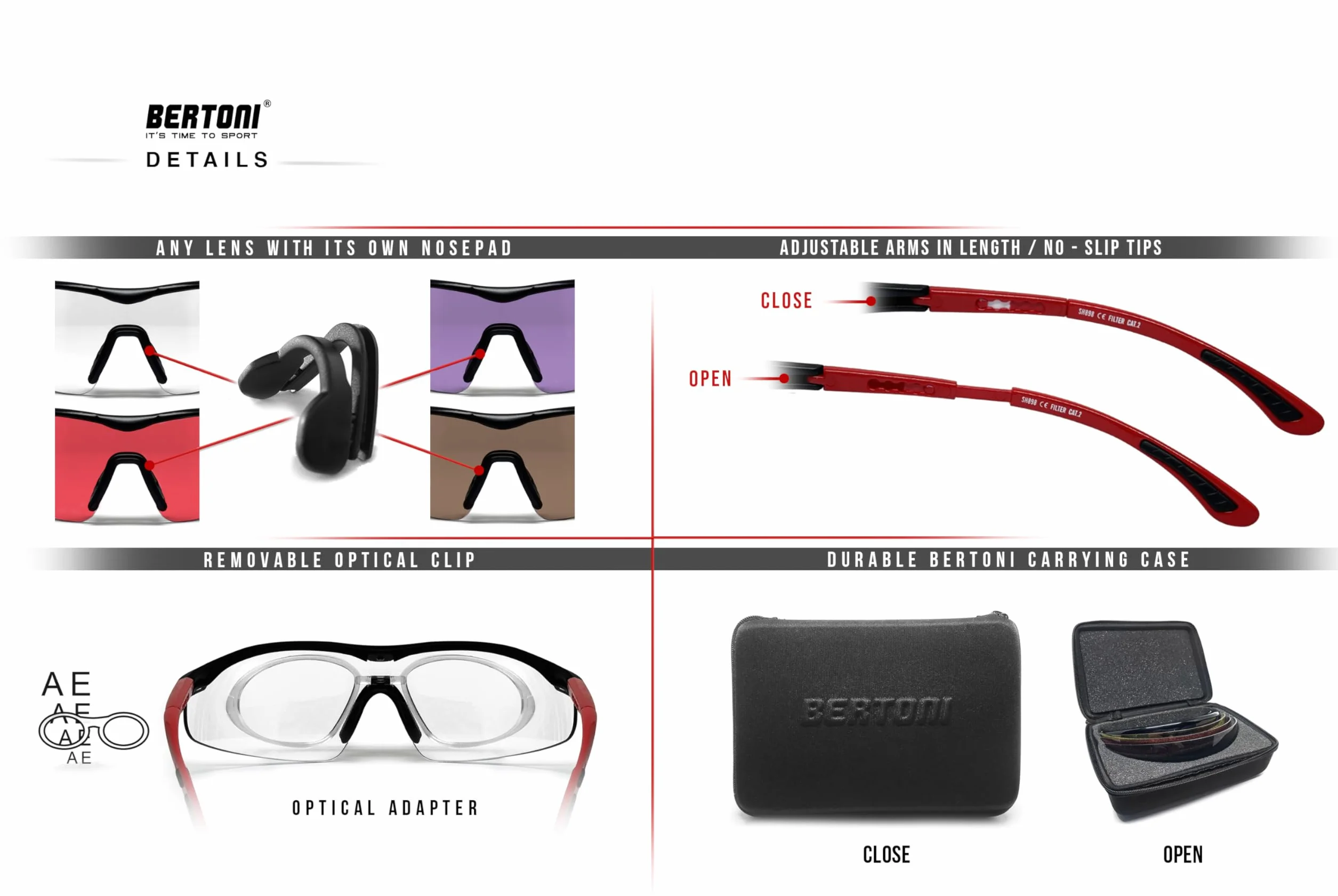 BERTONI Gafas Protectoras Balistica Tacticas de Seguridad para Disparar con 4 lentes Incluidas y Clip para Lentes Graduadas – SH898 SOS