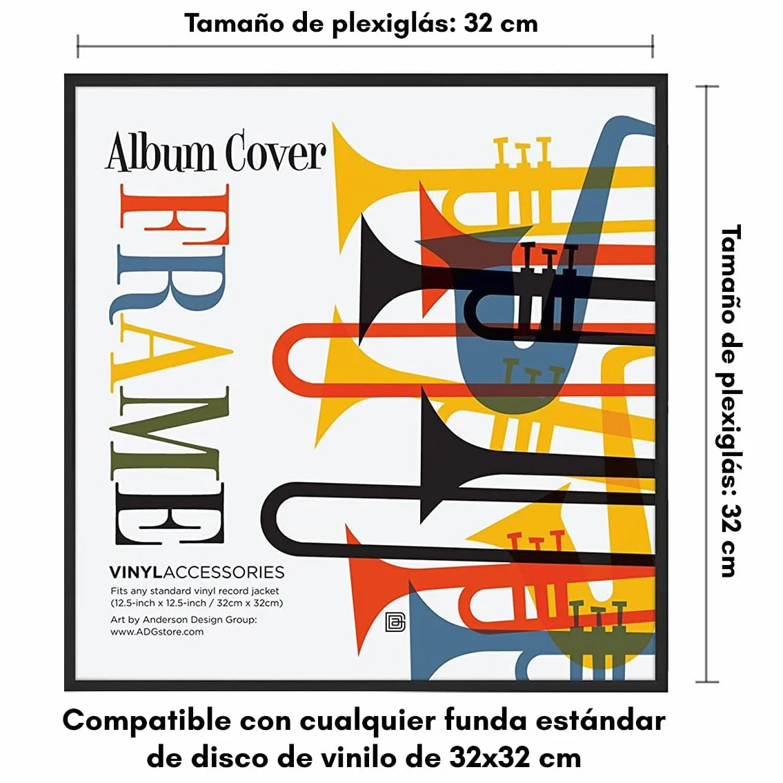 Americanflat Marco para Álbum de Vinilo 32x32 cm para Decoración - Marco de Aluminio Negro con Cubierta de Plástico Resistente y Montaje en Pared