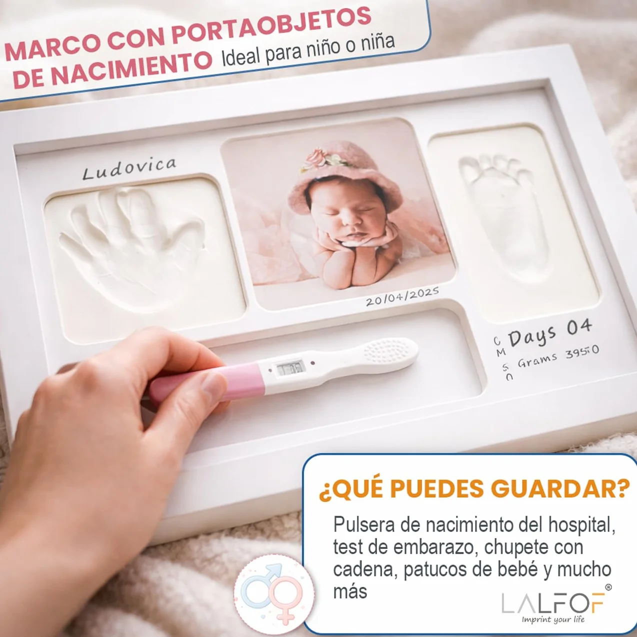 Marco Huellas Bebe Recien Nacido Nombre Personalizado Porta Objetos Regalo Bebe Niño Niña Huella Pie Manos Dermatológicamente Aprobada