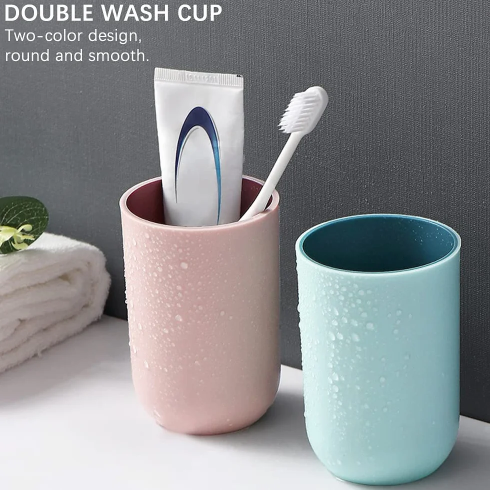 4 Vasos de Dientes de Plástico para el Cuarto de Baño, Vasos Reutilizables, Vasos Multifuncionales (Gris Claro, Azul Oscuro, Rosa Claro, Verde Claro)