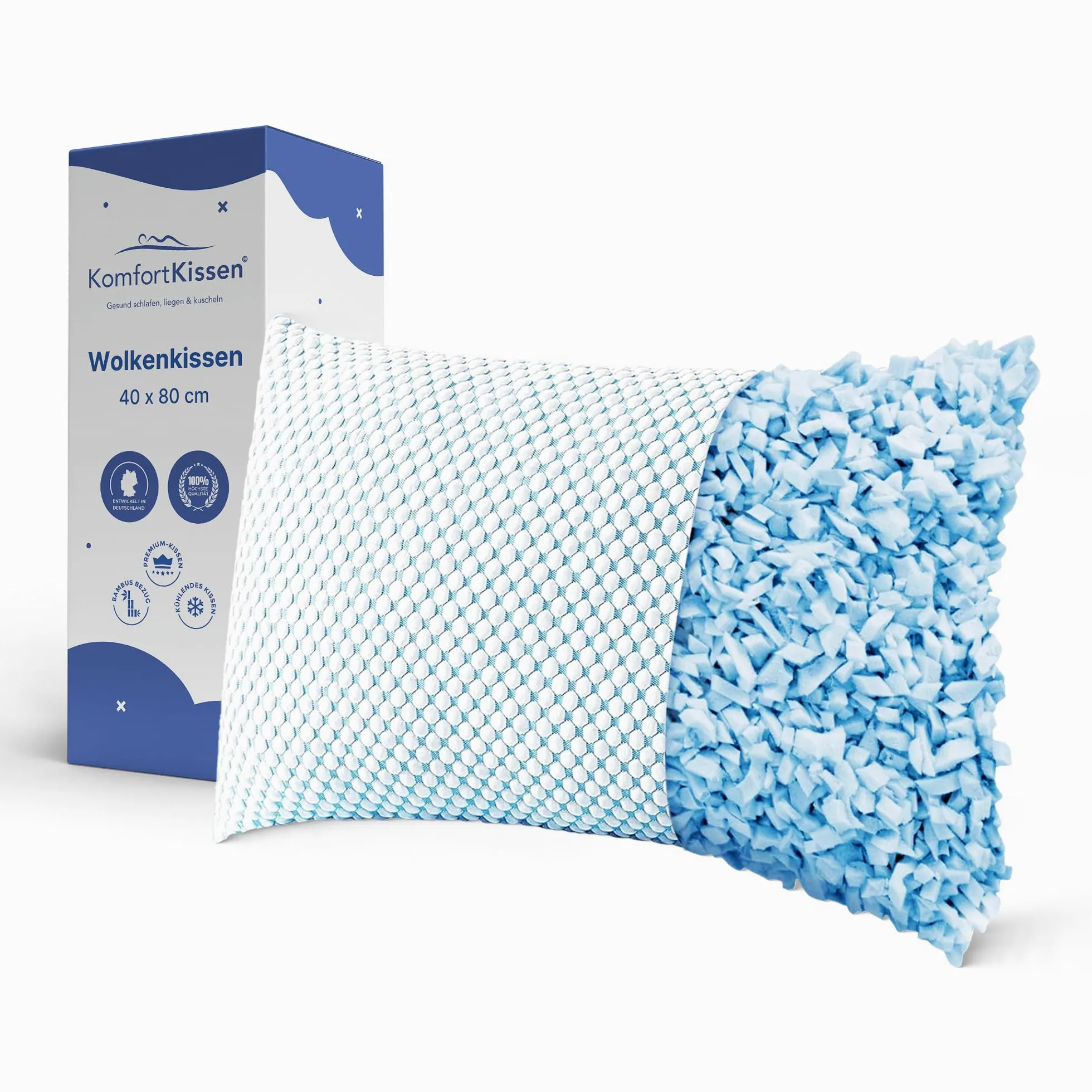 Almohada de espuma viscoelástica de 50 x 70 cm, modelo adaptable, adecuado para dormir boca arriba, de lado y boca abajo - Cojín de lana de espuma viscoelástica triturada