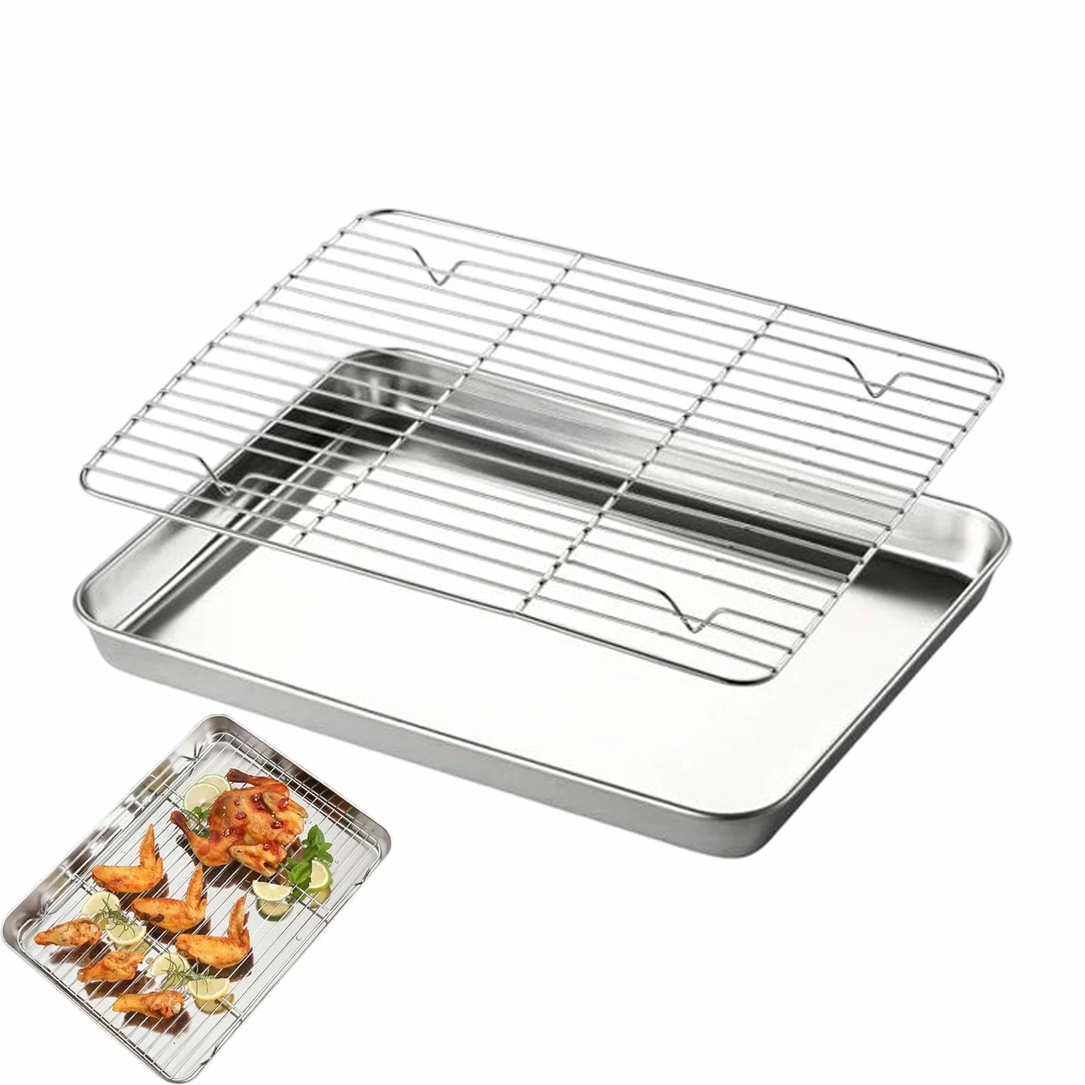 Bandeja de horno de acero inoxidable, bandeja multiusos antiadherente para cocinar, barbacoas, eventos al aire libre, patio, patio, jardín, uso duradero y fácil de limpiar