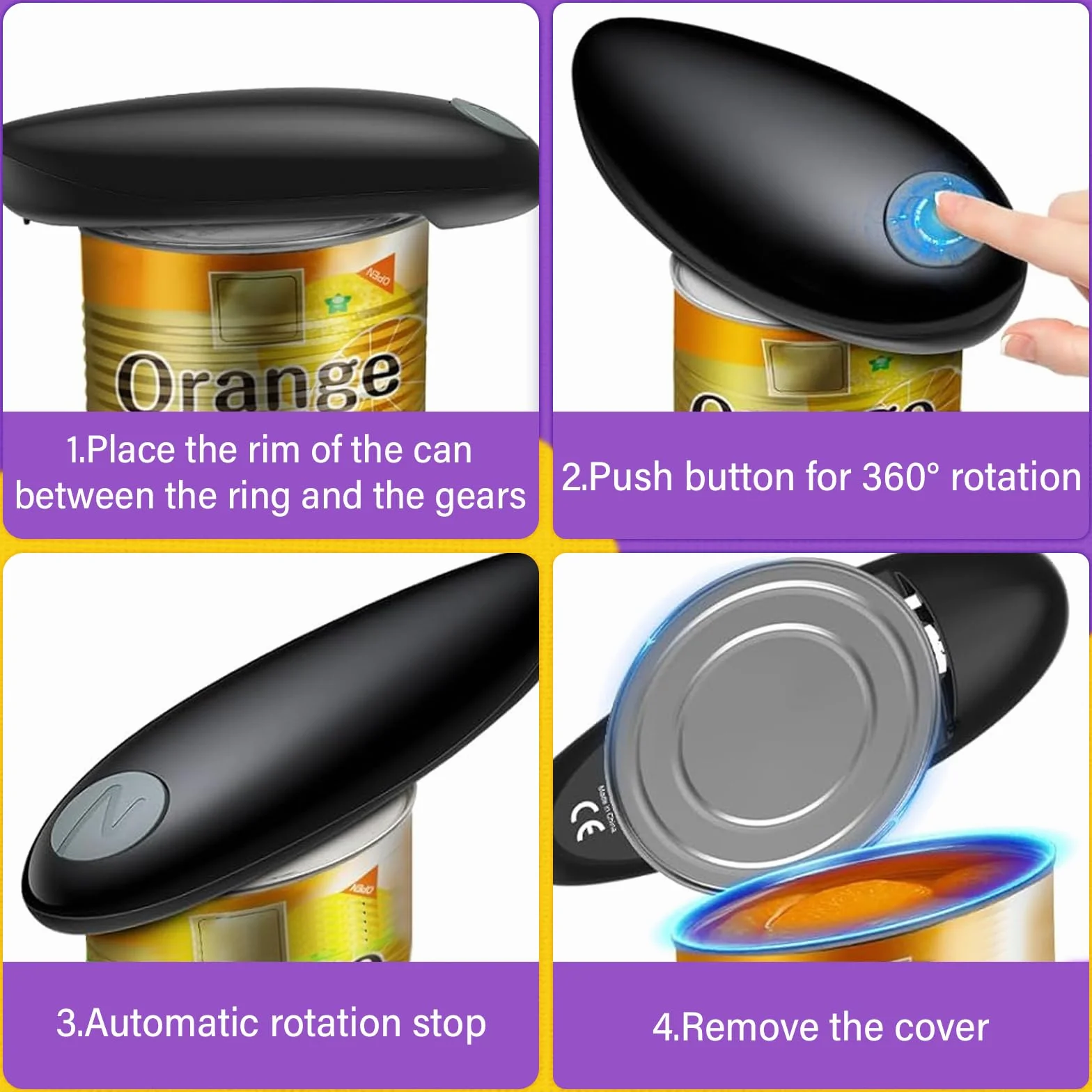 Abrelatas Eléctrico, Abridor de Latas Automático con Un Solo Toque, Abrelatas Profesional para Personas con Artritis - Negro, Z25-Diandongkaiguanqi