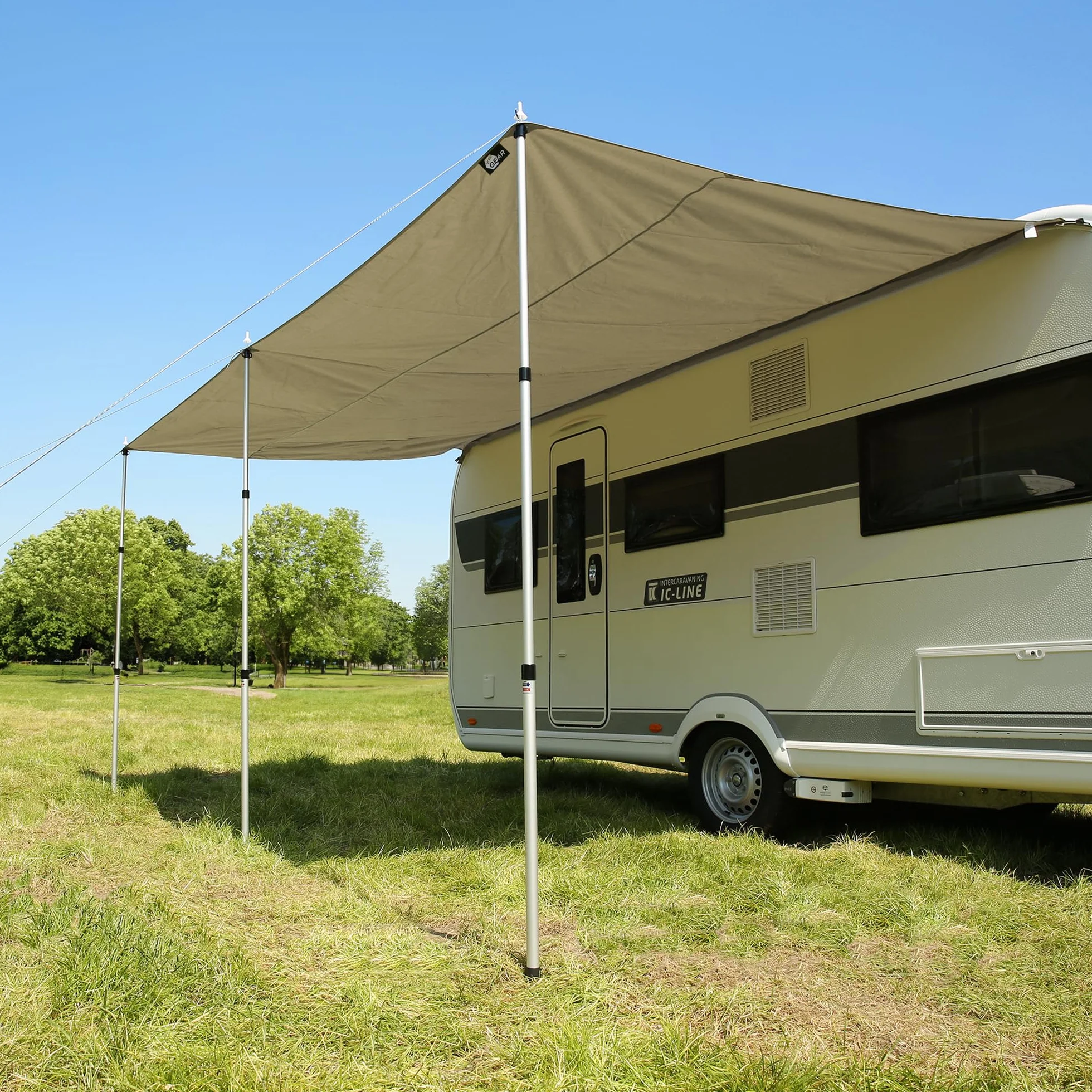 Caravan Tarp TC toldo impermeable algodón protección UV 50+ barras telescópicas aluminio 300x240 cm