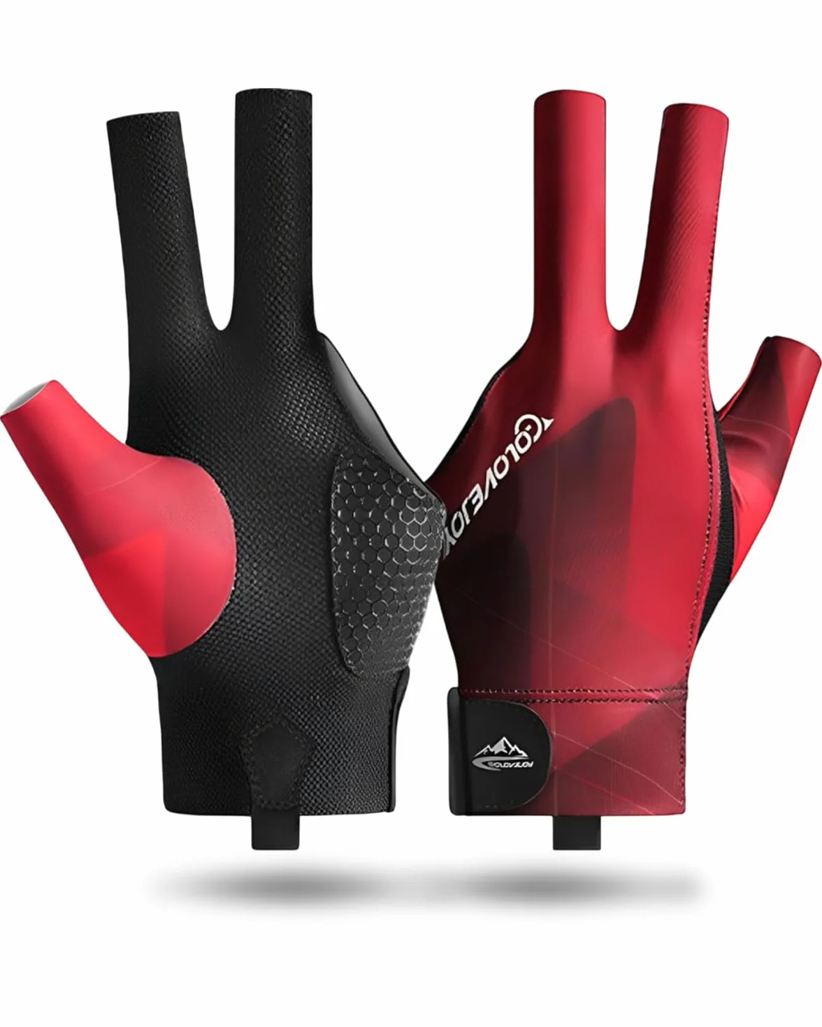 Guante de Tres Dedos para Billar,Guantes Ajustables,Guantes de Billar Transpirables y Antideslizantes,Guante Sin Dedos,Unisexo,Adecuado para Principiantes y Profesionales Negro-rojo