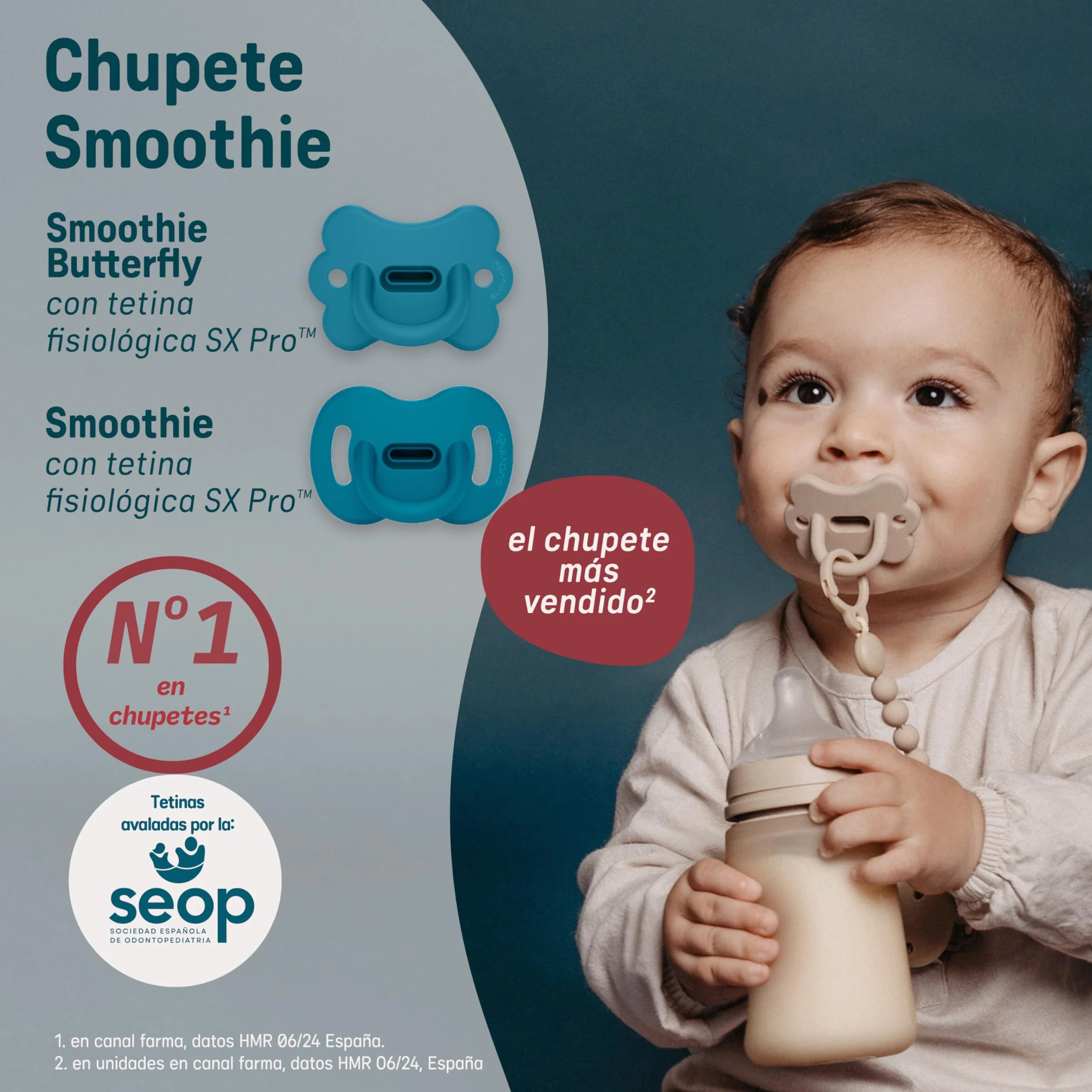 Suavinex Pack 4 Chupetes Todo Silicona para Bebés 6/18 Meses Tetina Fisiológica SX Pro Azul Verde