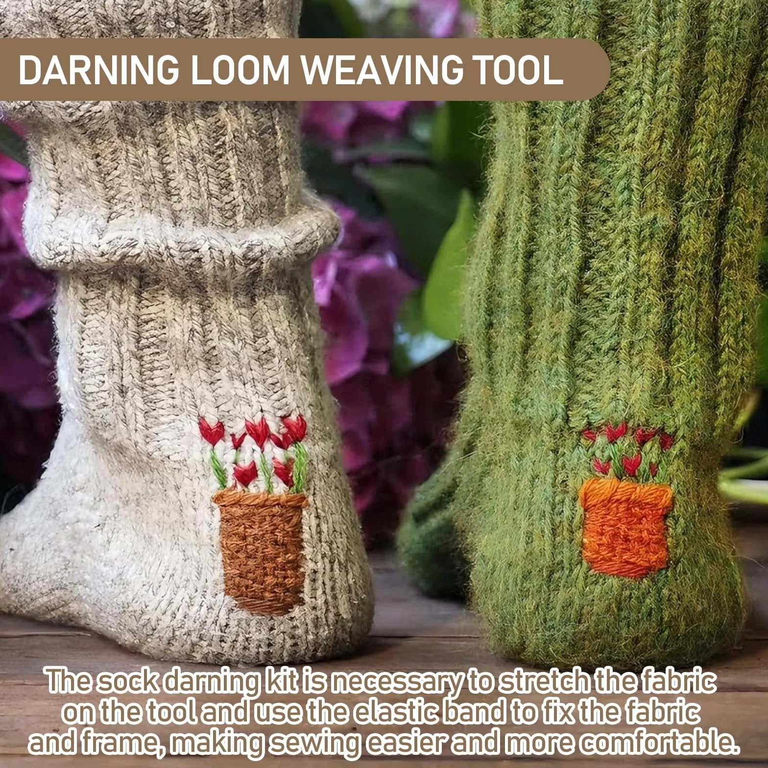 Kit de Telar, Telar Pequeño para Tejer Máquina de Tejer en Telar de Madera Herramienta para Zurcir Manualidades para Tejer y 4 Aguja de Tejer para Remendar Jeans Calcetines y Ropa (14 Hooks)