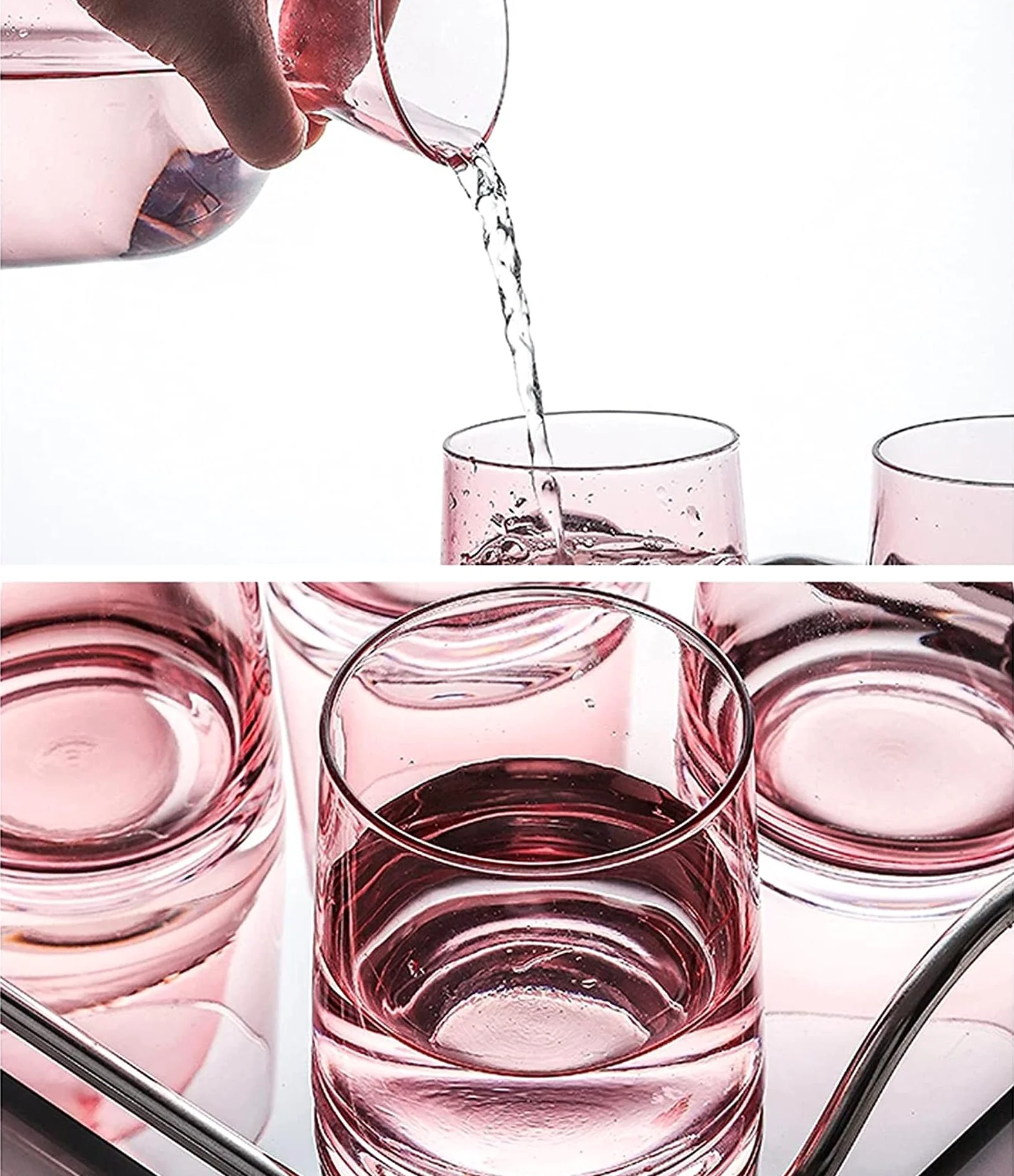 Jarra de Agua Simple Botella de Agua fría Rosa con Cubierta de Bola de Madera Jarra de Vidrio de Alta Temperatura para el hogar, la Oficina, el Restaurante y la cafetería