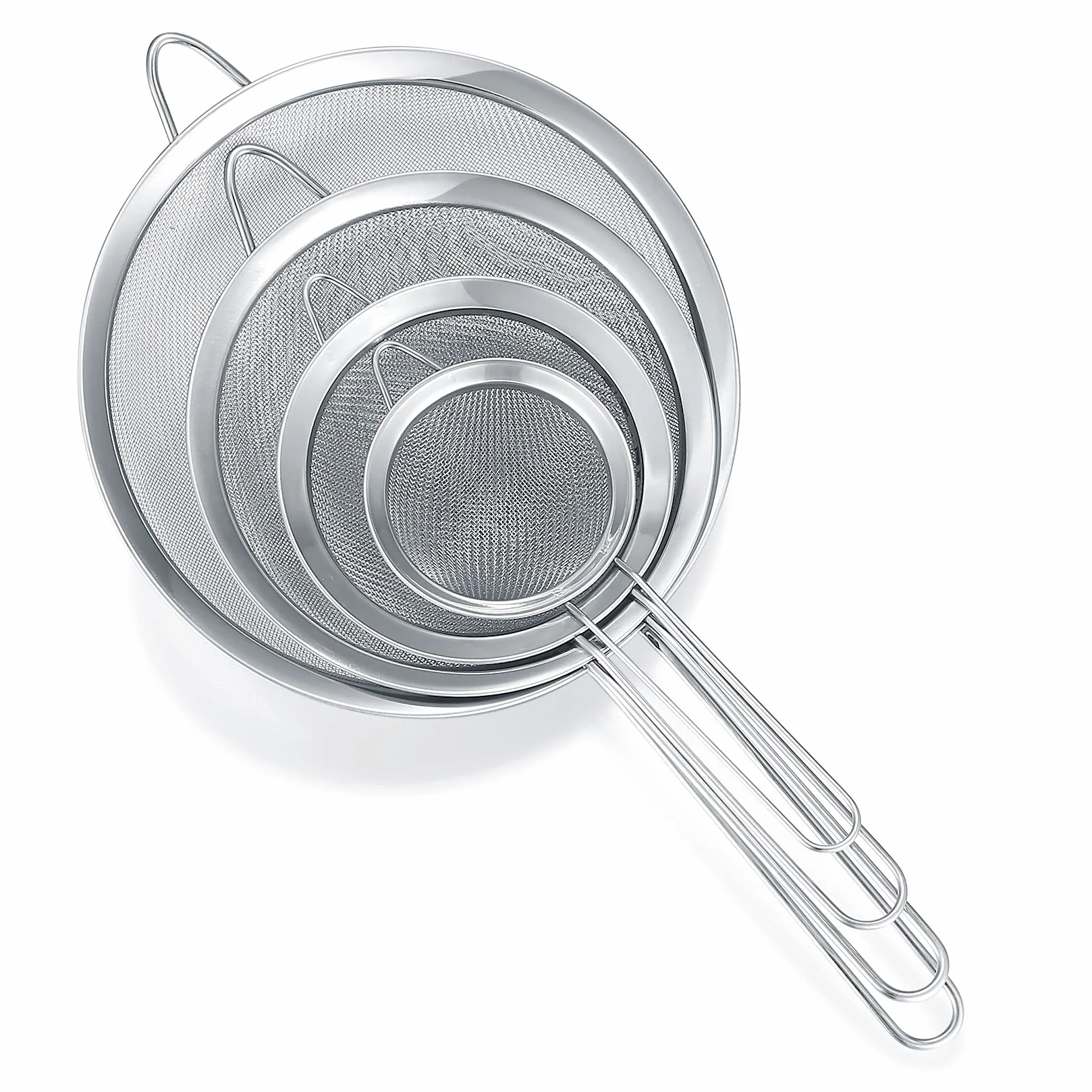 4 Piezas Coladores de Malla de Cocina Acero Inoxidable, Colador Acero Malla Fina con Mango para Té, Pasta, Arroz, Frutas, Verduras, Alimentos, Harina (Modelo A)