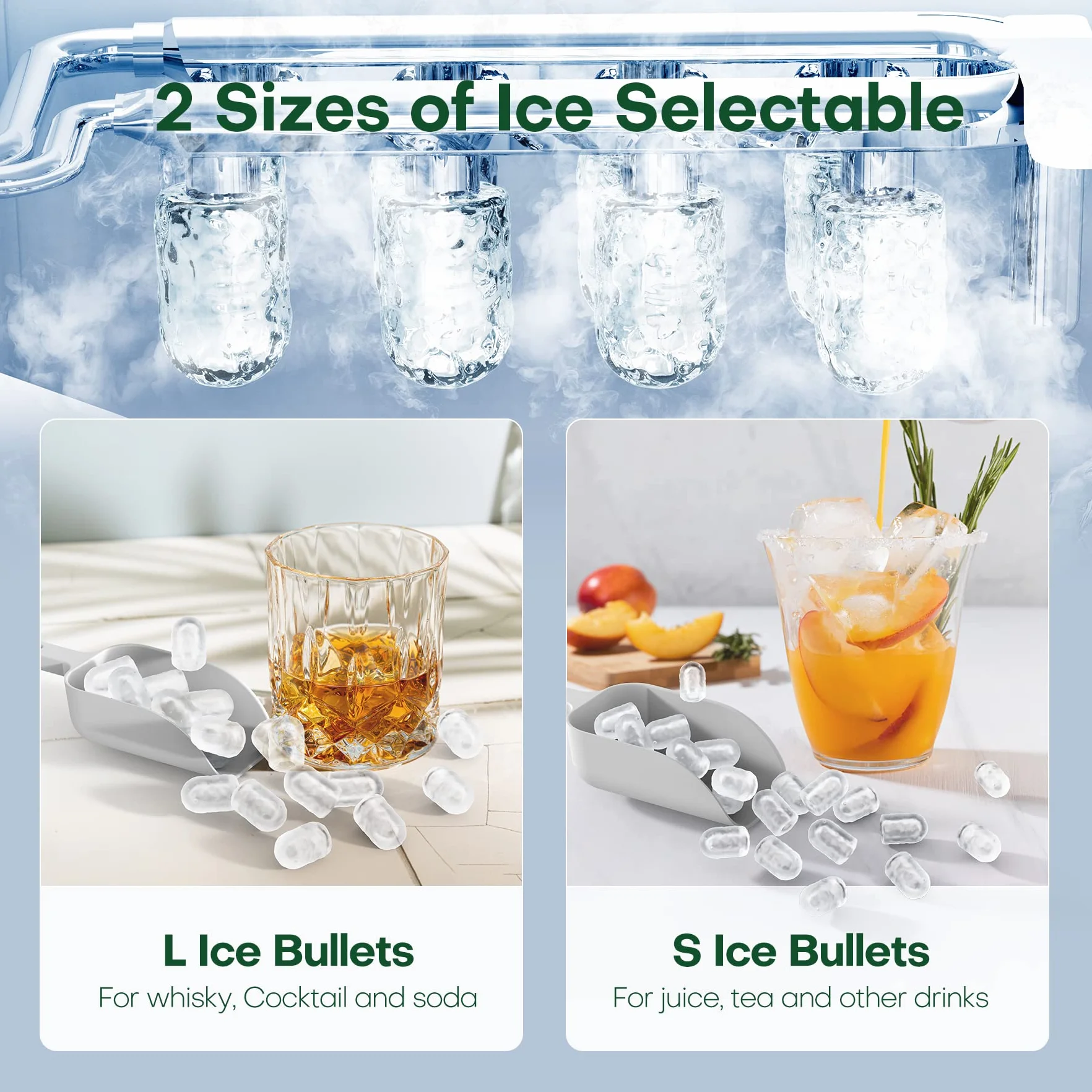 CONOPU Maquina de hielo, Maquina Hacer Cubitos de Hielo para Casa, 9 cubos listos en tan solo 9 minutos, 12kg/24h, 2 Tamaños de Cubitos, Con función de autolimpieza