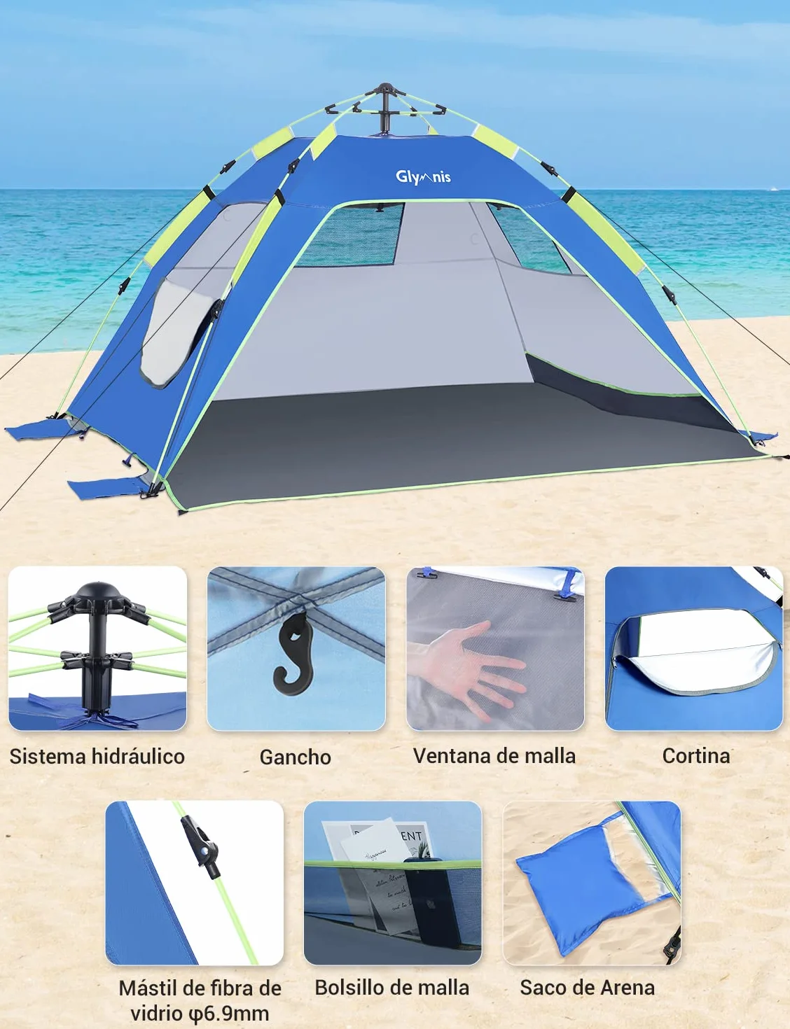 Carpa Playa Hidráulica UPF 50+ para 3-4 Personas