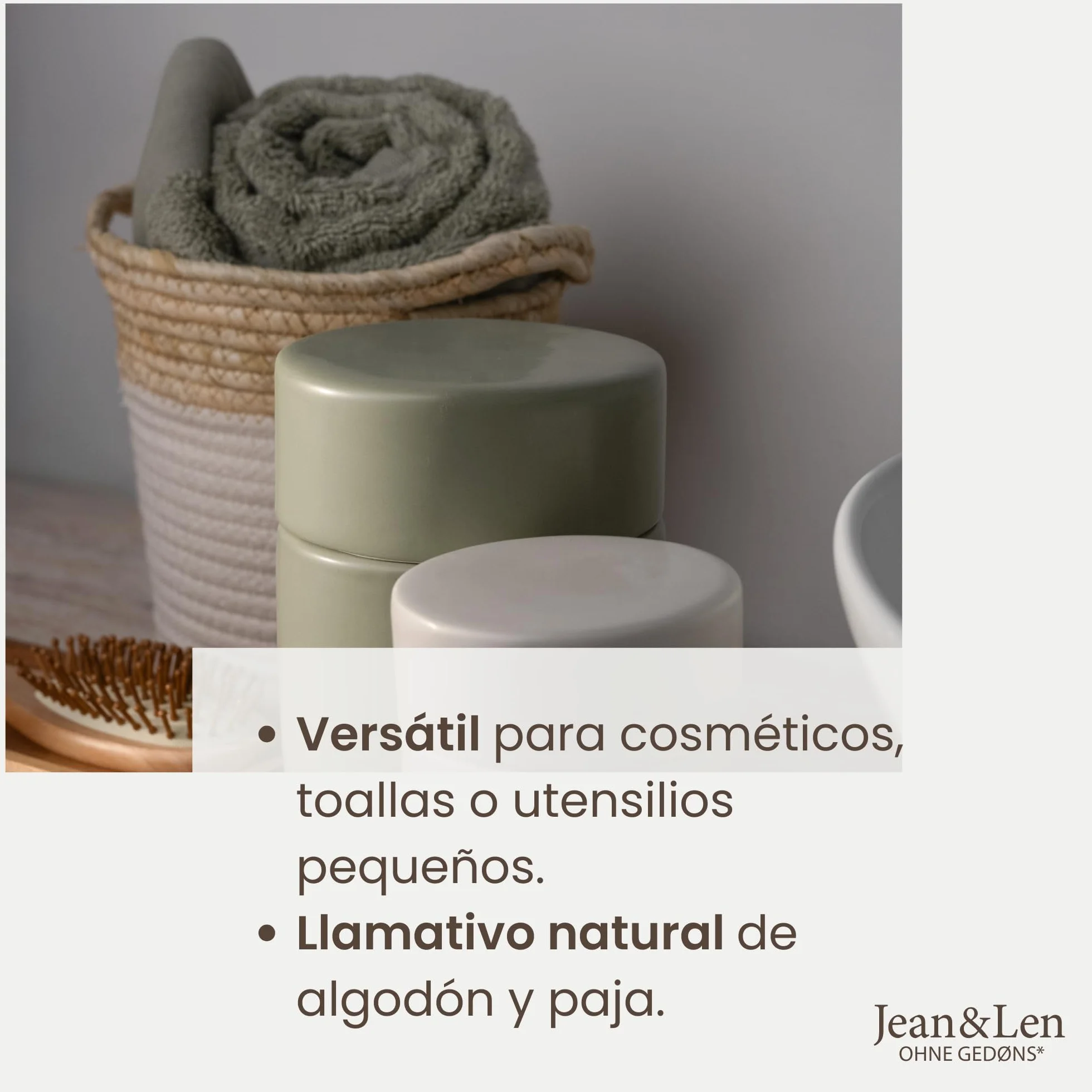 Jean & Len cesta de almacenaje redonda de algodón y paja 17 x 17 cm
