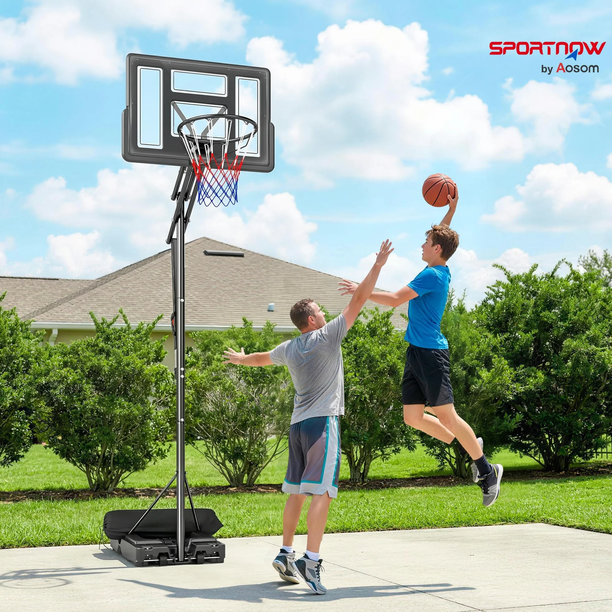 SPORTNOW Canasta de Baloncesto Exterior Altura Ajustable 5 Niveles 235-305 cm Portátil con Ruedas Base Rellenable