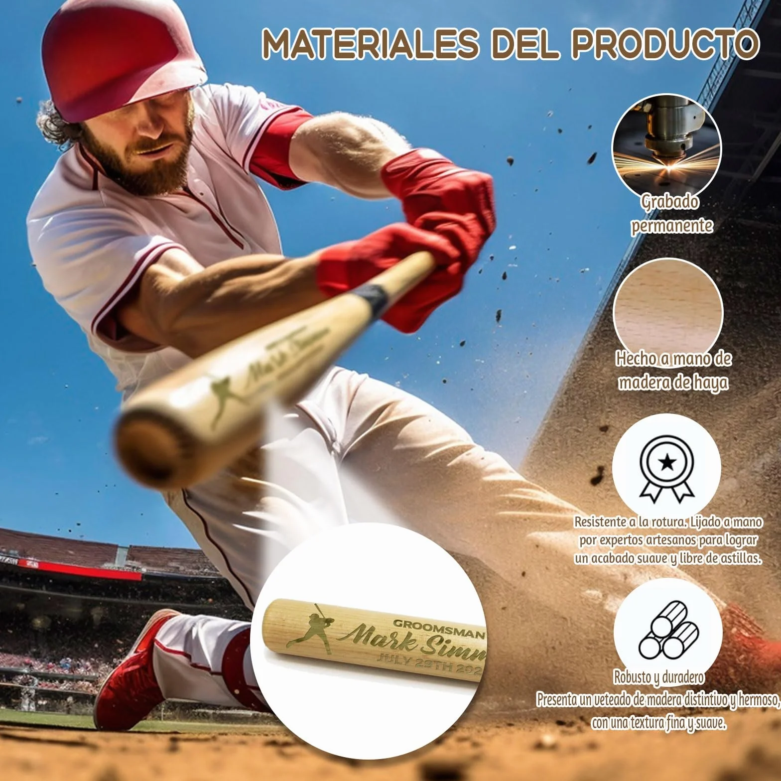 Bate de Béisbol Personalizado 18 Pulgadas – Grabado con Nombre, Número y Logo – Regalo para Little League