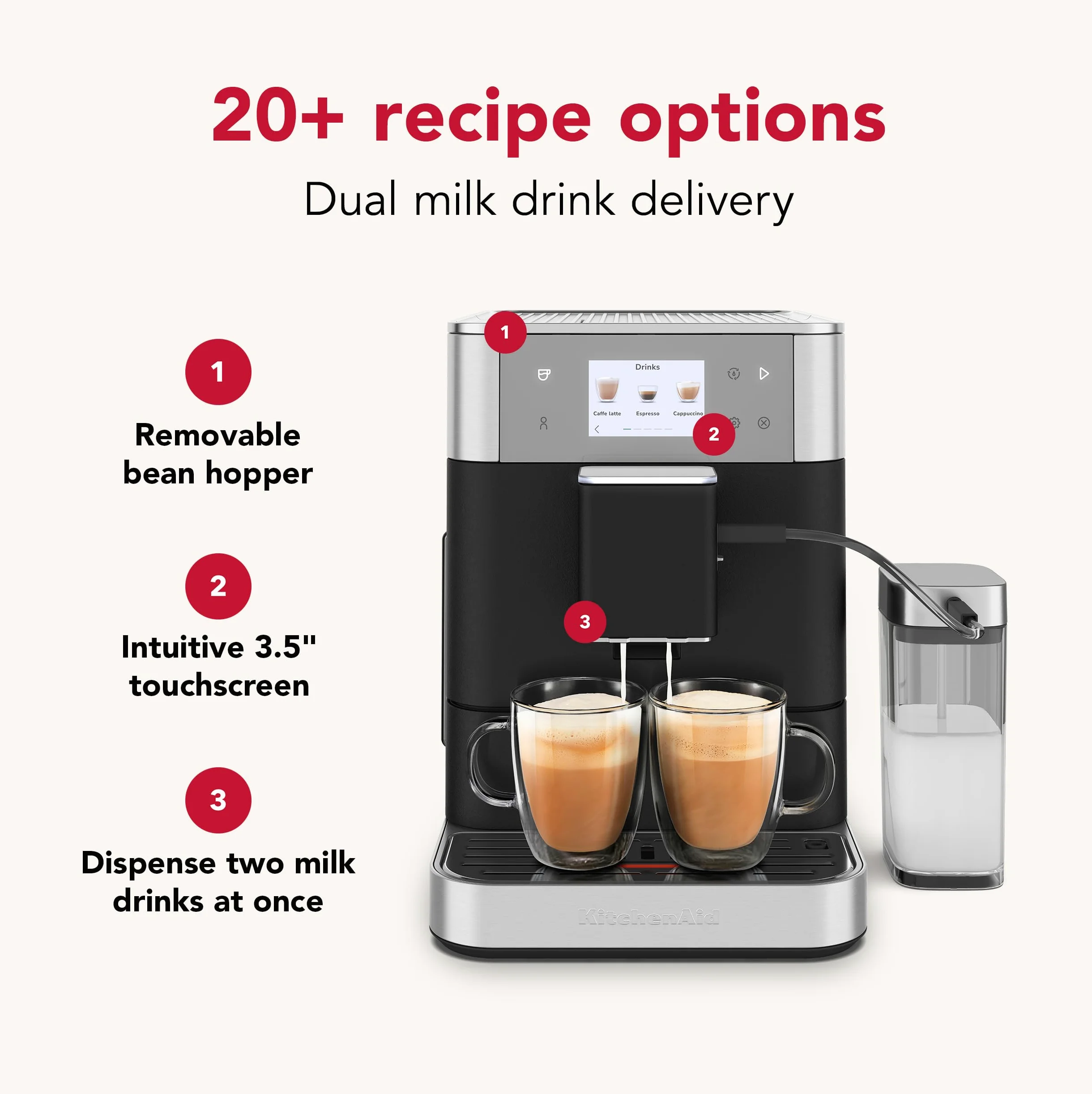 KitchenAid KF7, KES8557 Máquina de café espresso totalmente automática, 2 tazas, hierro fundido negro