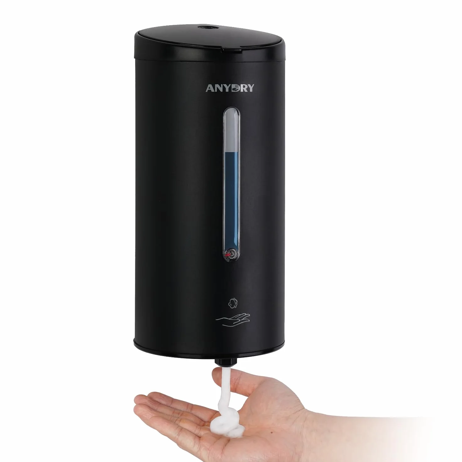 anydry Dispensador de Espuma Automático Sin Contacto de Pared Profesional 750 ml con Placa de Montaje Metálica & Revestimiento Anti-Corrosión (Acero Inoxidable Negro Mate)