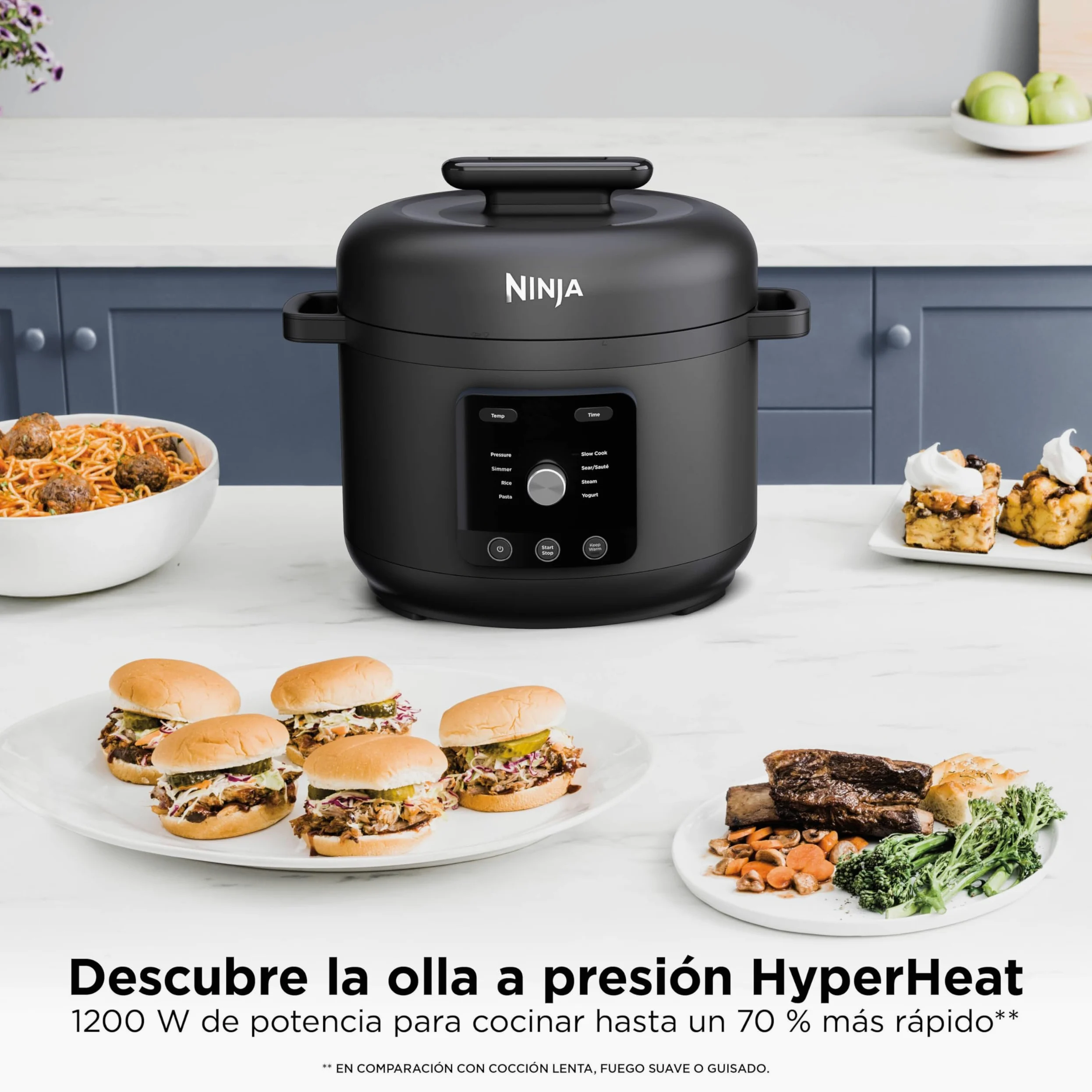 Ninja HyperHeat, Olla a Presión 9 en 1, 6L, Negro, PC201EU | Olla de Cocción Lenta y Arrocera, Incluye Rejilla para Vapor y Recipiente de Cocción Extraíble Apto para Lavavajillas