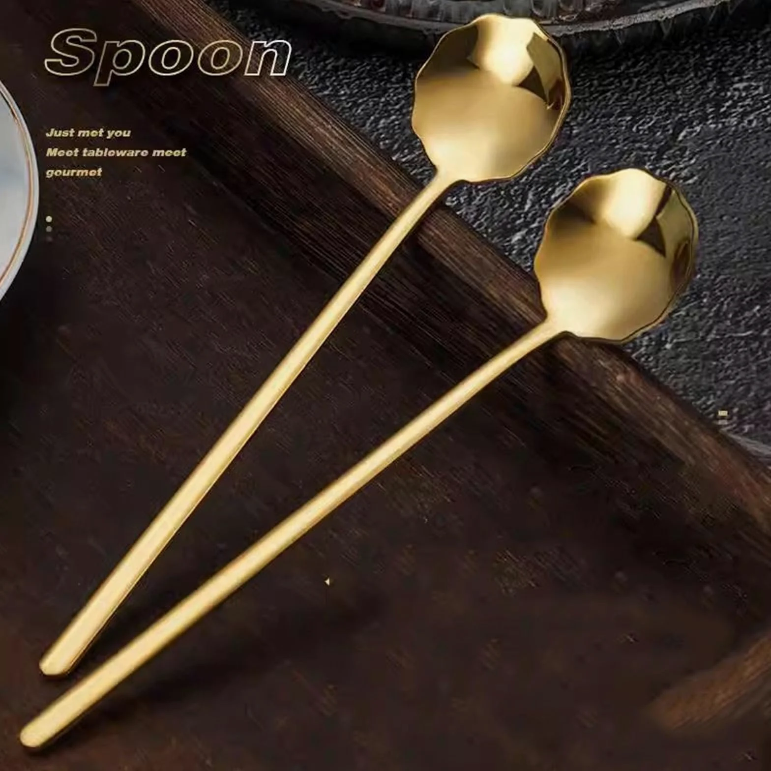 cucharas de sopa Cuchara De Mango Largo De Acero Inoxidable 304, Cuchara Pequeña For Revolver Café Exquisita For El Hogar, Cuchara De Postre De Aspecto Alto Cuchara para servir de cocina (Color : Gol