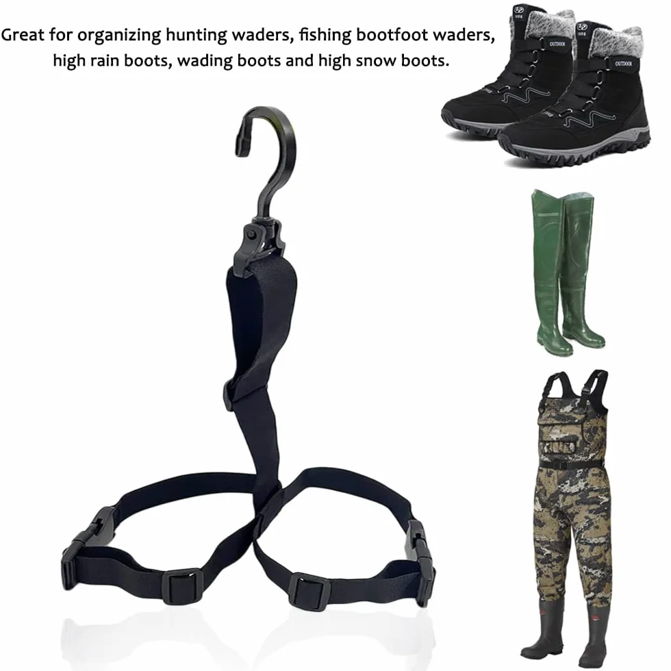 Correa para Colgar Botas de vadeador, con Gancho Giratorio Ajustable para secar y Guardar vadeadores de Pesca y Caza, Botas de Lluvia y Botas de Nieve