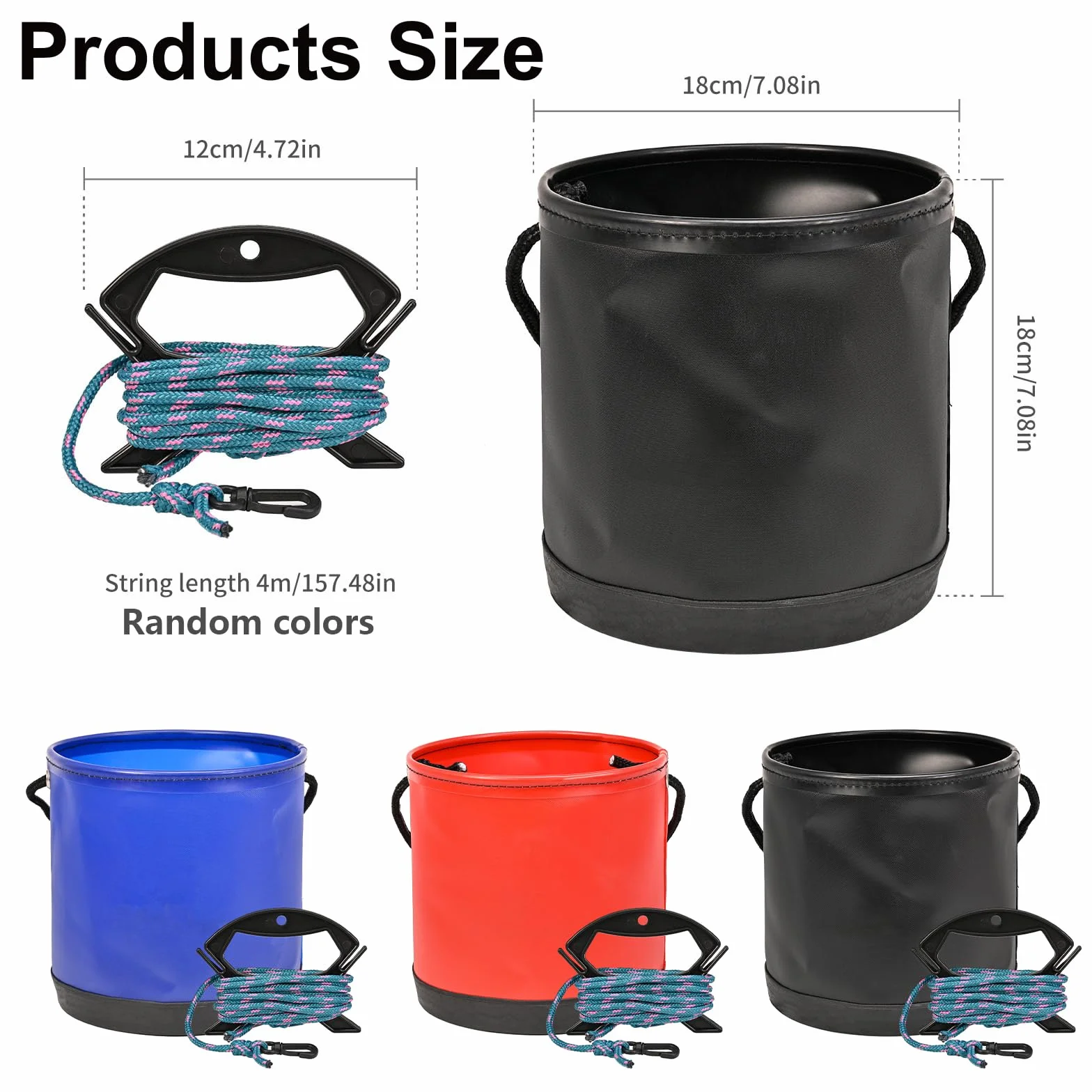Cubeta de pesca plegable con cuerda contenedor