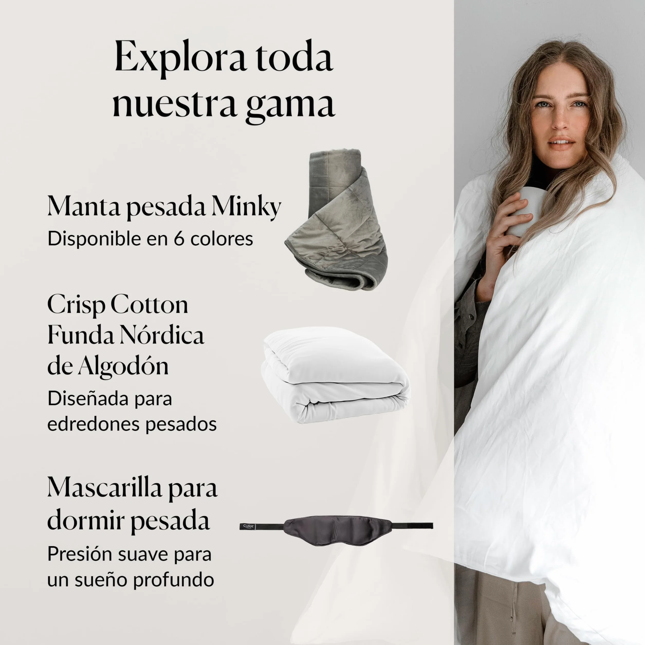 CURA Pearl Classic Weighted Blanket 150x210 7kg - Manta antiestres - Mantas Pesada para un sueño Profundo y un Mejor Descanso - Couverture con Peso 100% de algodón - Manta para la ansiedad