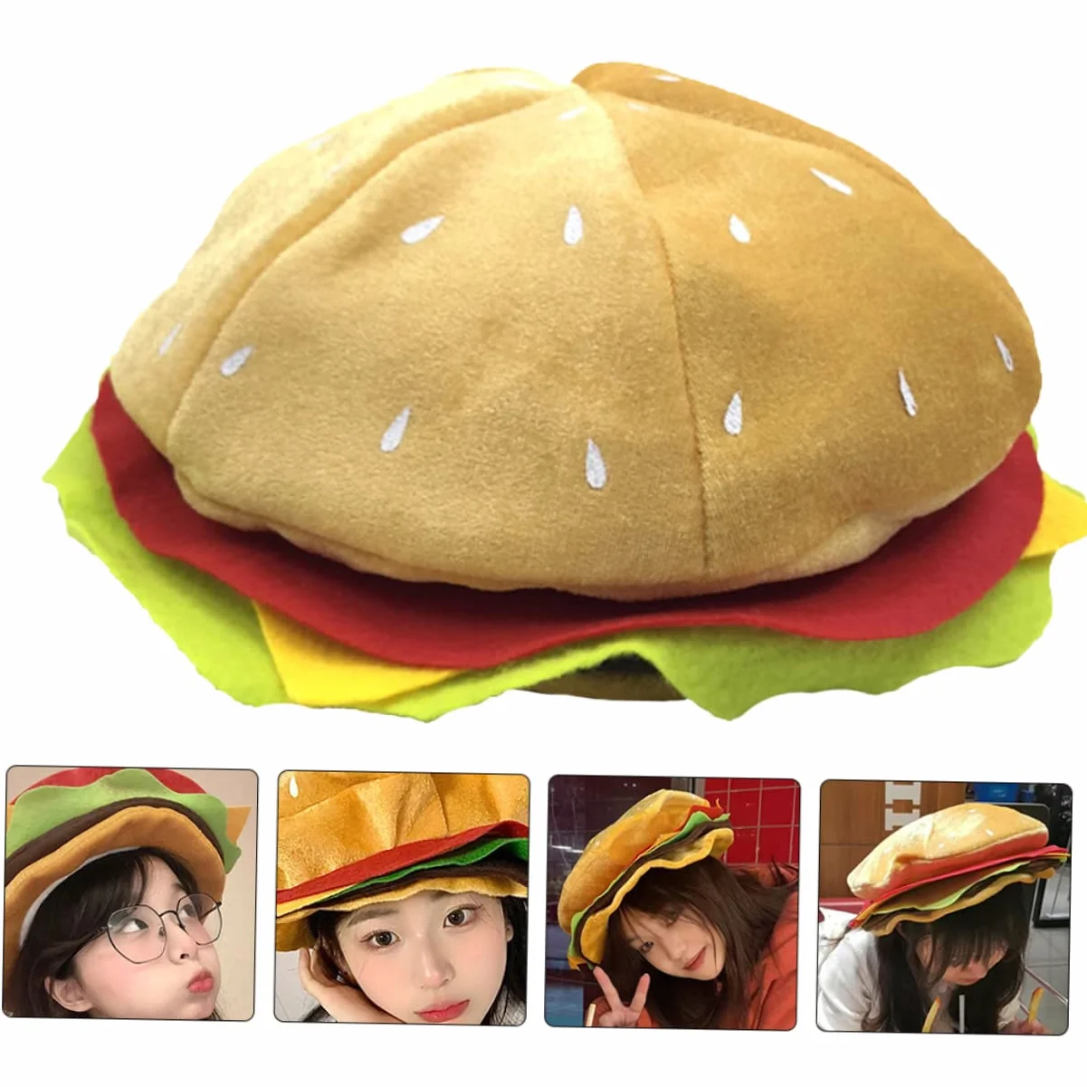4piezas Sombrero De Hamburguesa Divertido Cosplay y Halloween Gorro De Diseño Adorable y Original Para Adultos